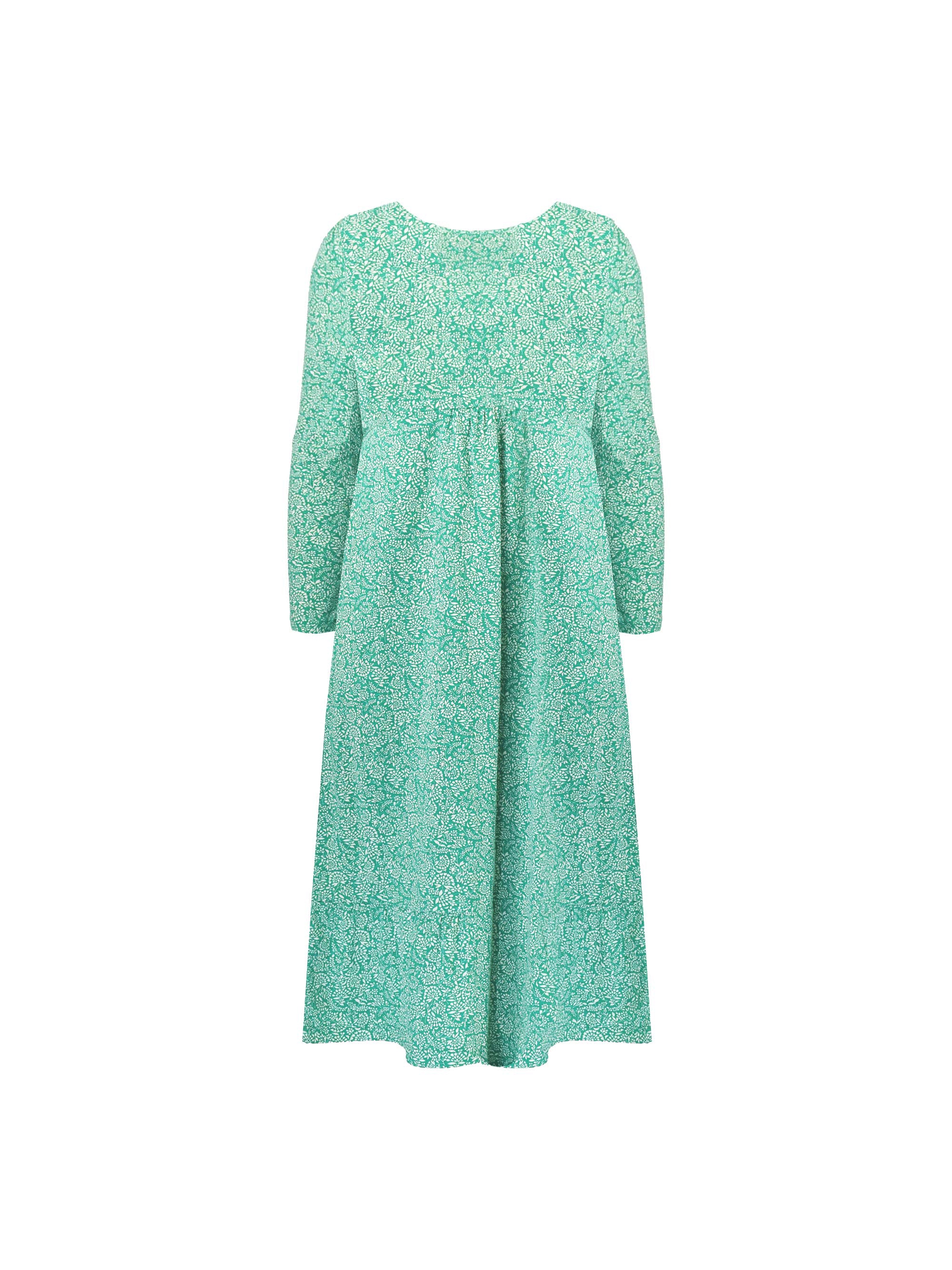 Green Ditsy Leaf Cotton Slub Tiered Midi Dress - Image 10
