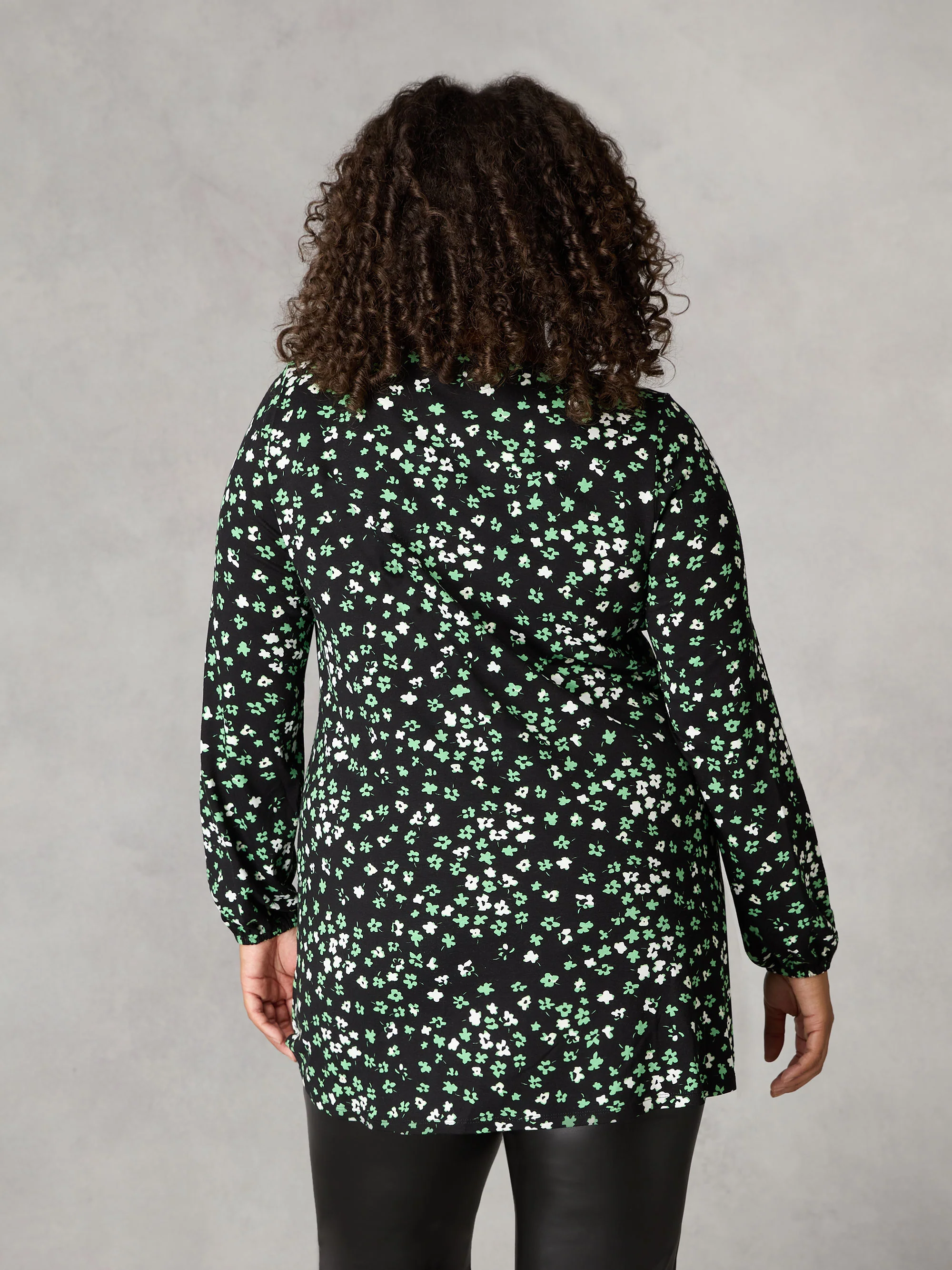 Green Ditsy Print Jersey Notch Front Top - Image 3