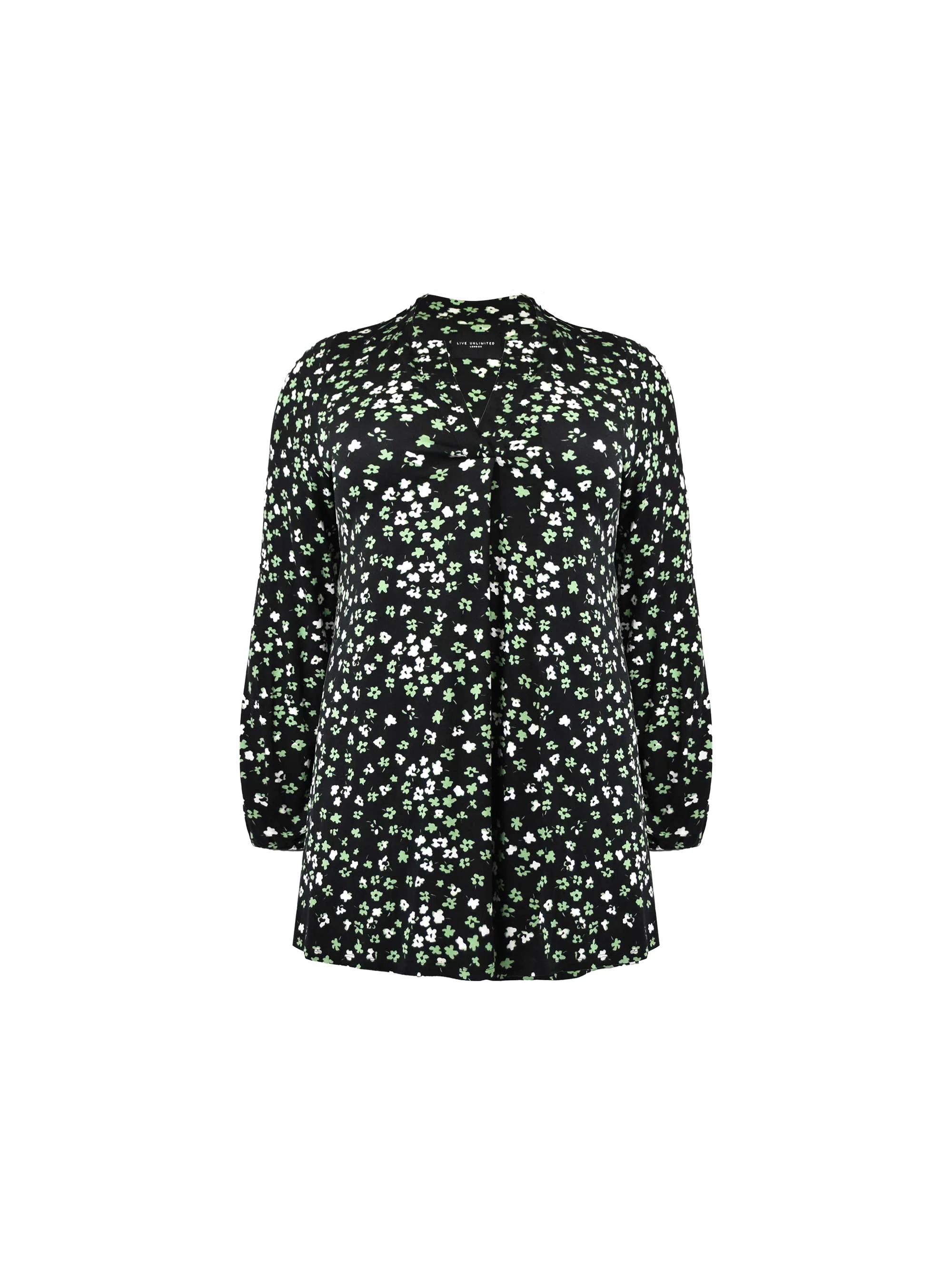 Green Ditsy Print Jersey Notch Front Top - Image 5