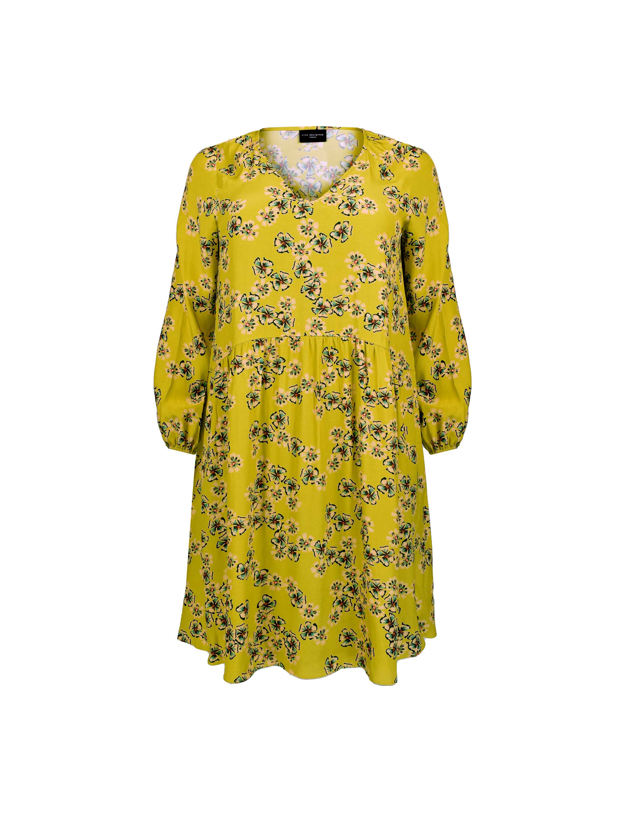 Chartreuse Floral Print A-Line Viscose Dress - Image 4