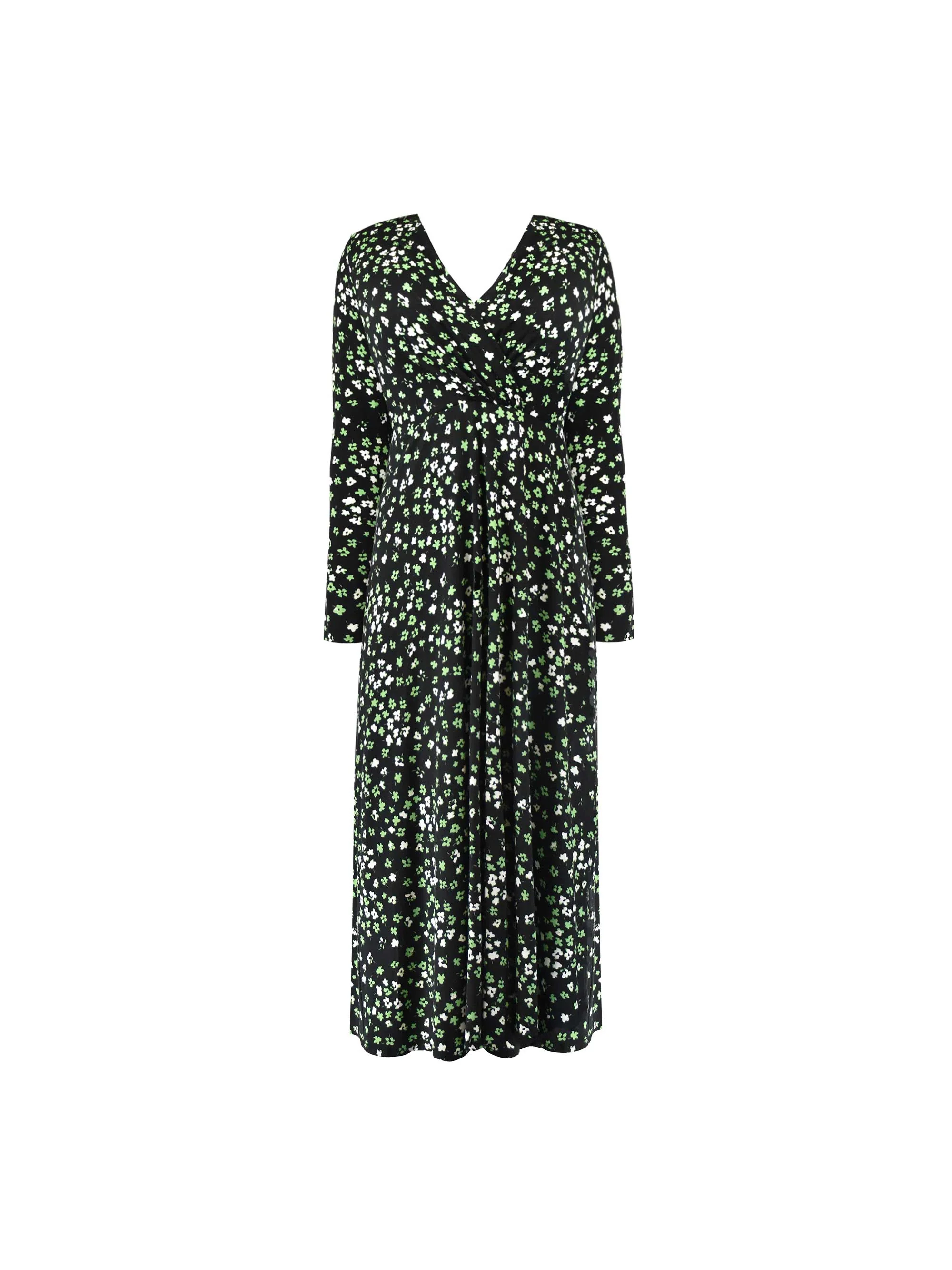 Green Ditsy Shawl Collar Midi Dress - Image 5