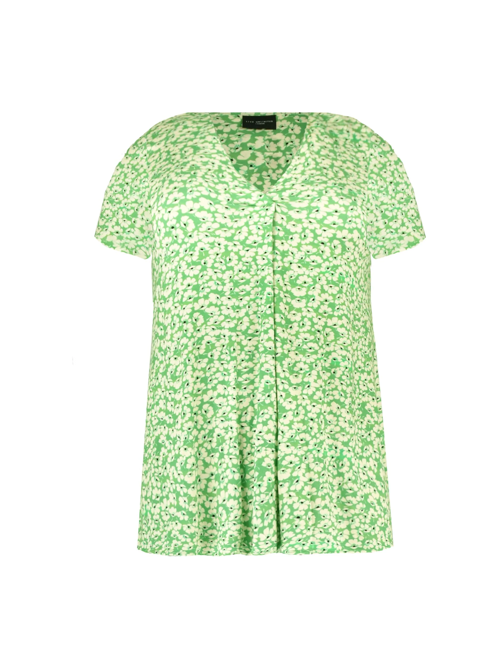 Green Ditsy Short Sleeve Pleat Front Jersey Top - Image 5