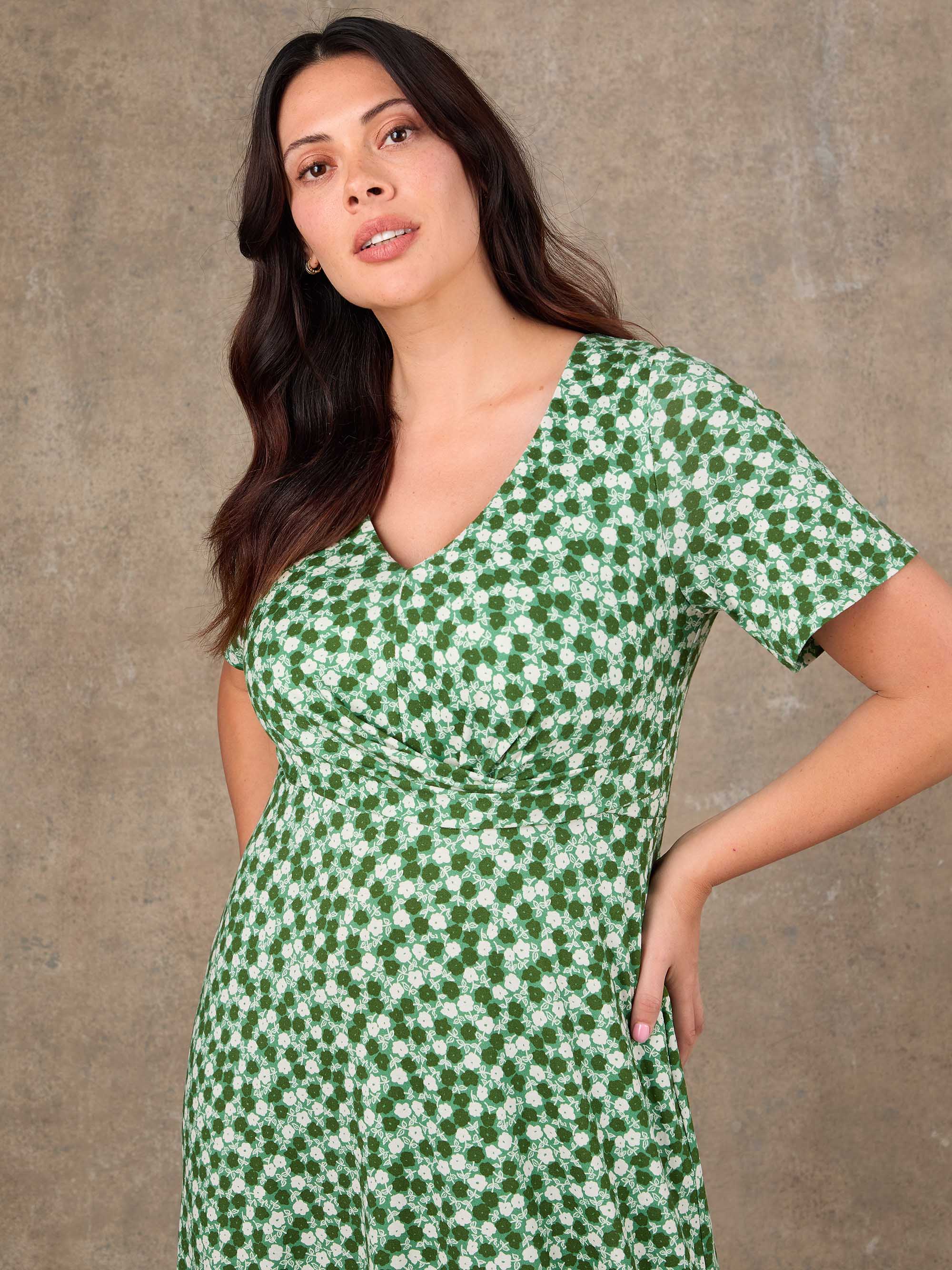 Green Ditsy Twist Wrap Jersey Midaxi Dress - Image 4