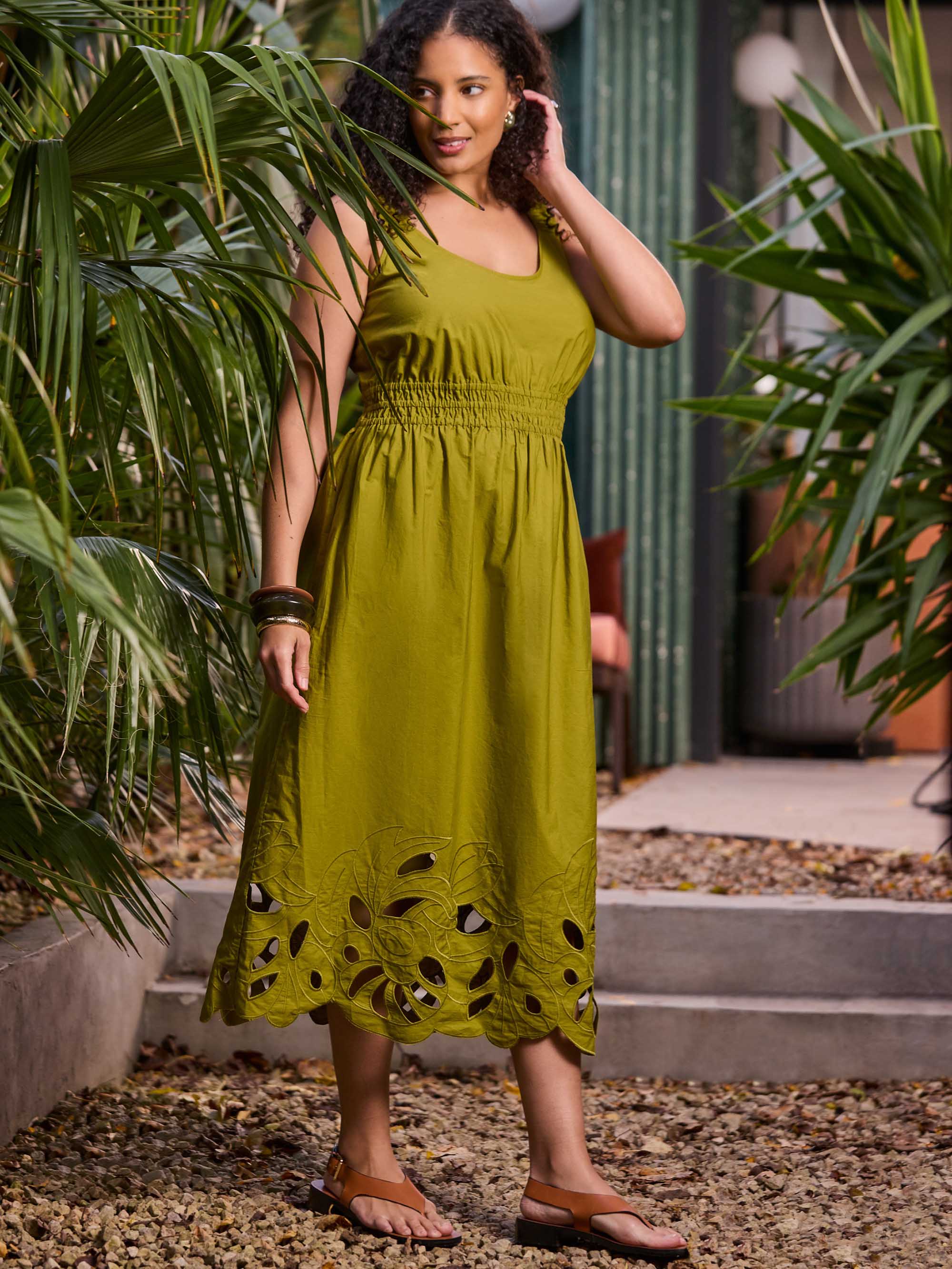 Green Embroidered Cut-Out Midi Dress - Image 4