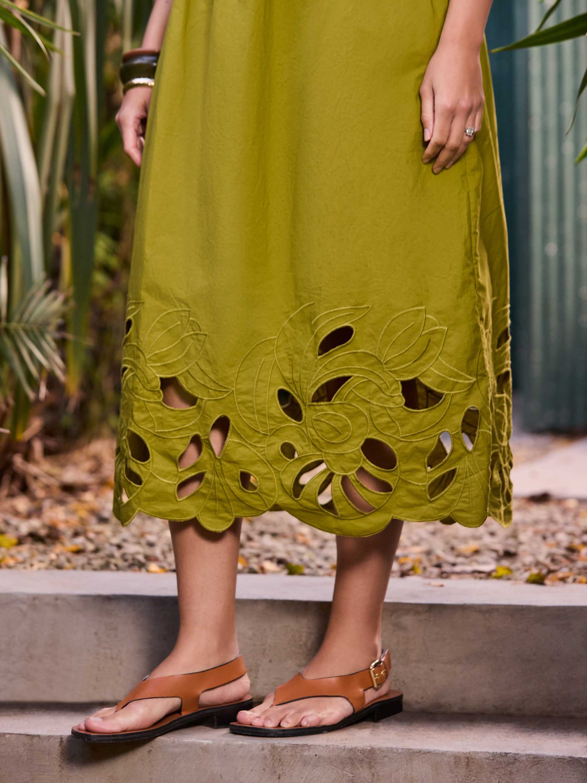 Green Embroidered Cut-Out Midi Dress - Image 7