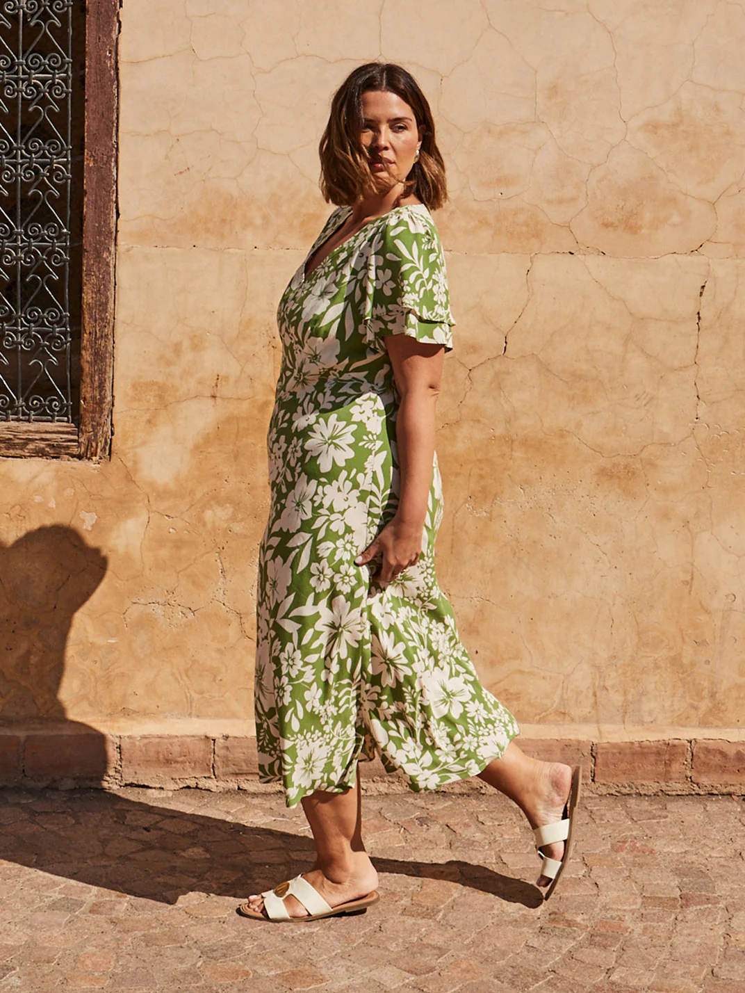 Green Floral Flutter Sleeve Dress - Image 2