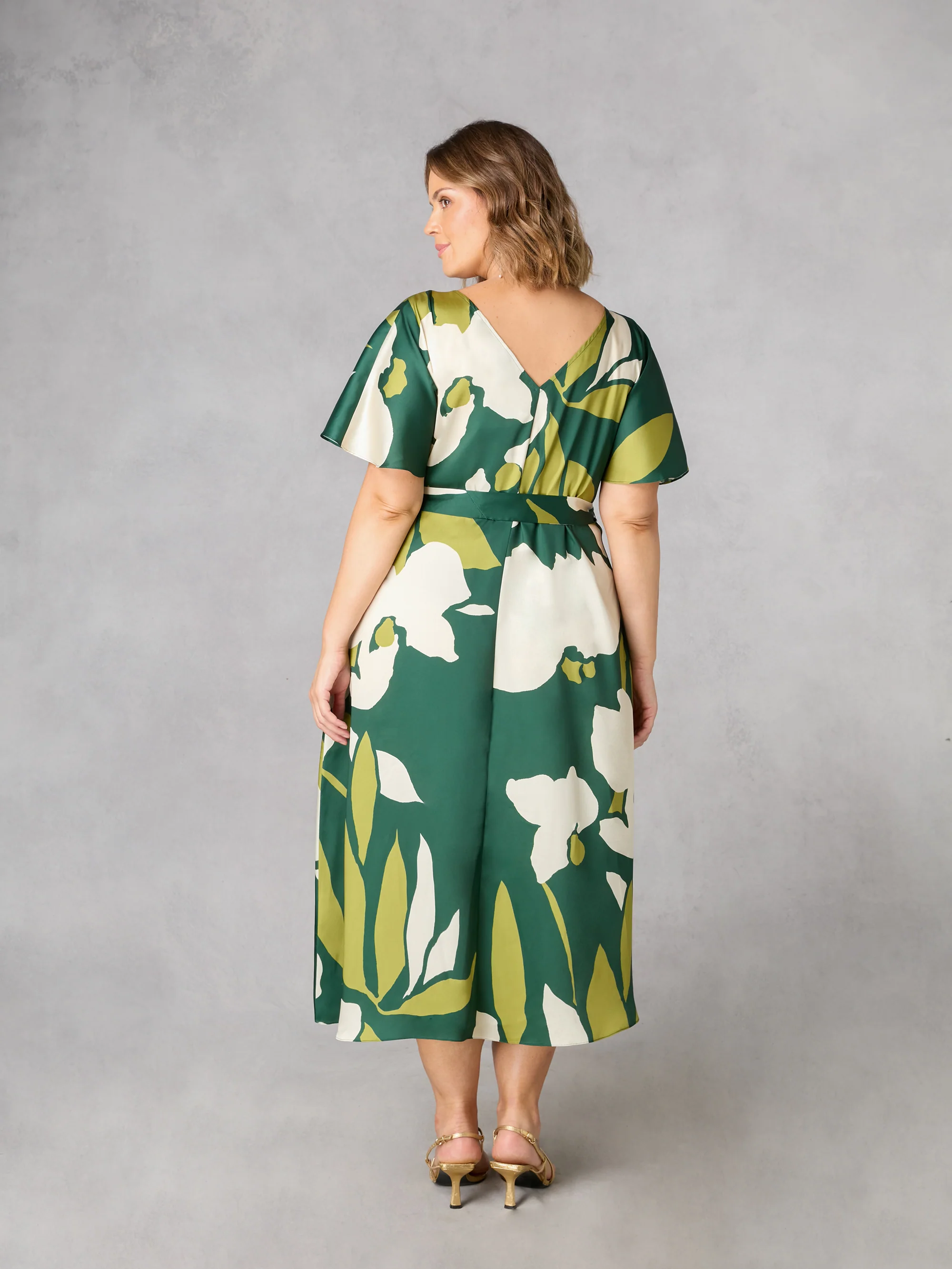 Green Floral Kimono Style Belted Dress - Image 4