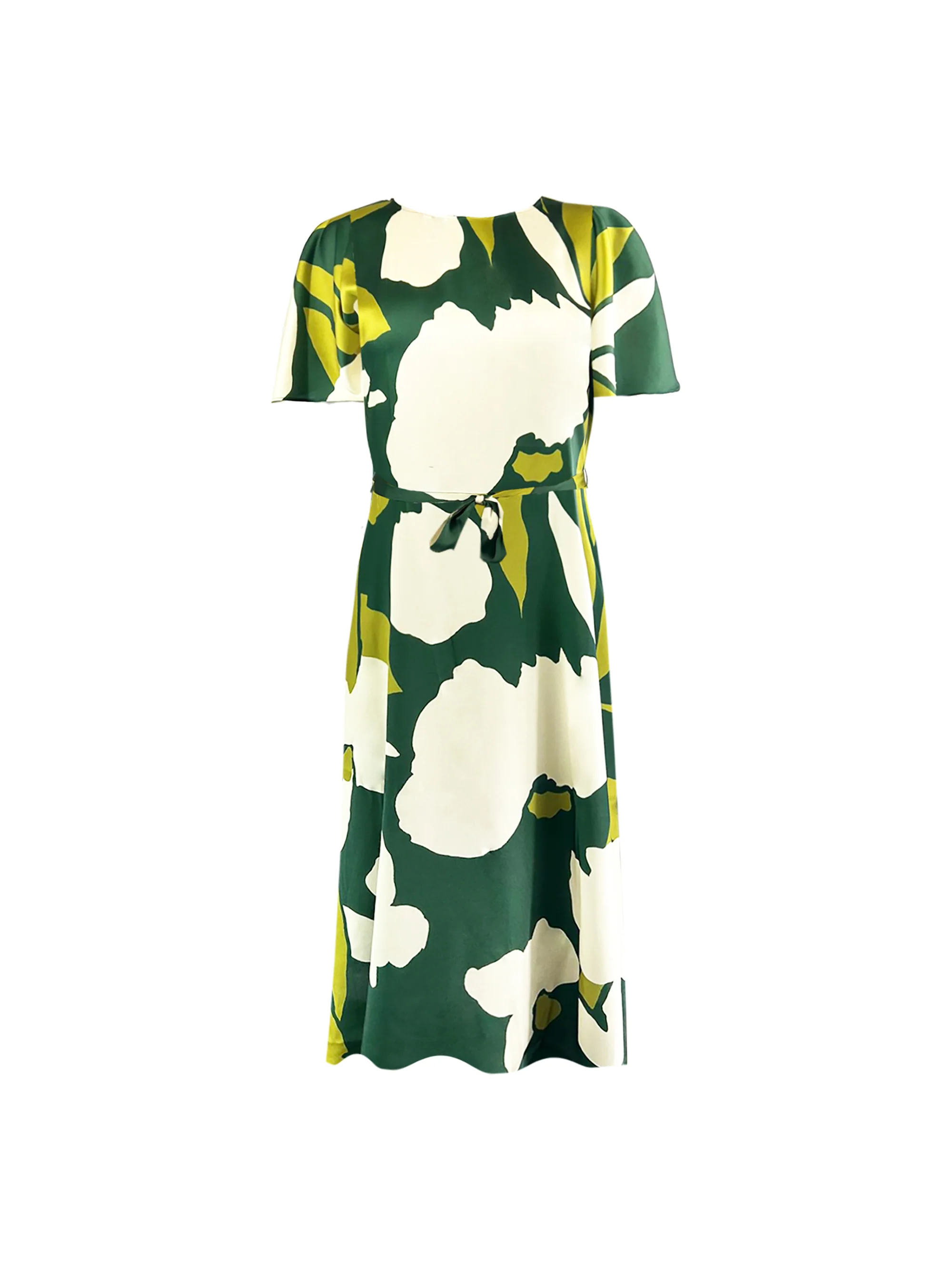 Green Floral Kimono Style Belted Dress - Image 5