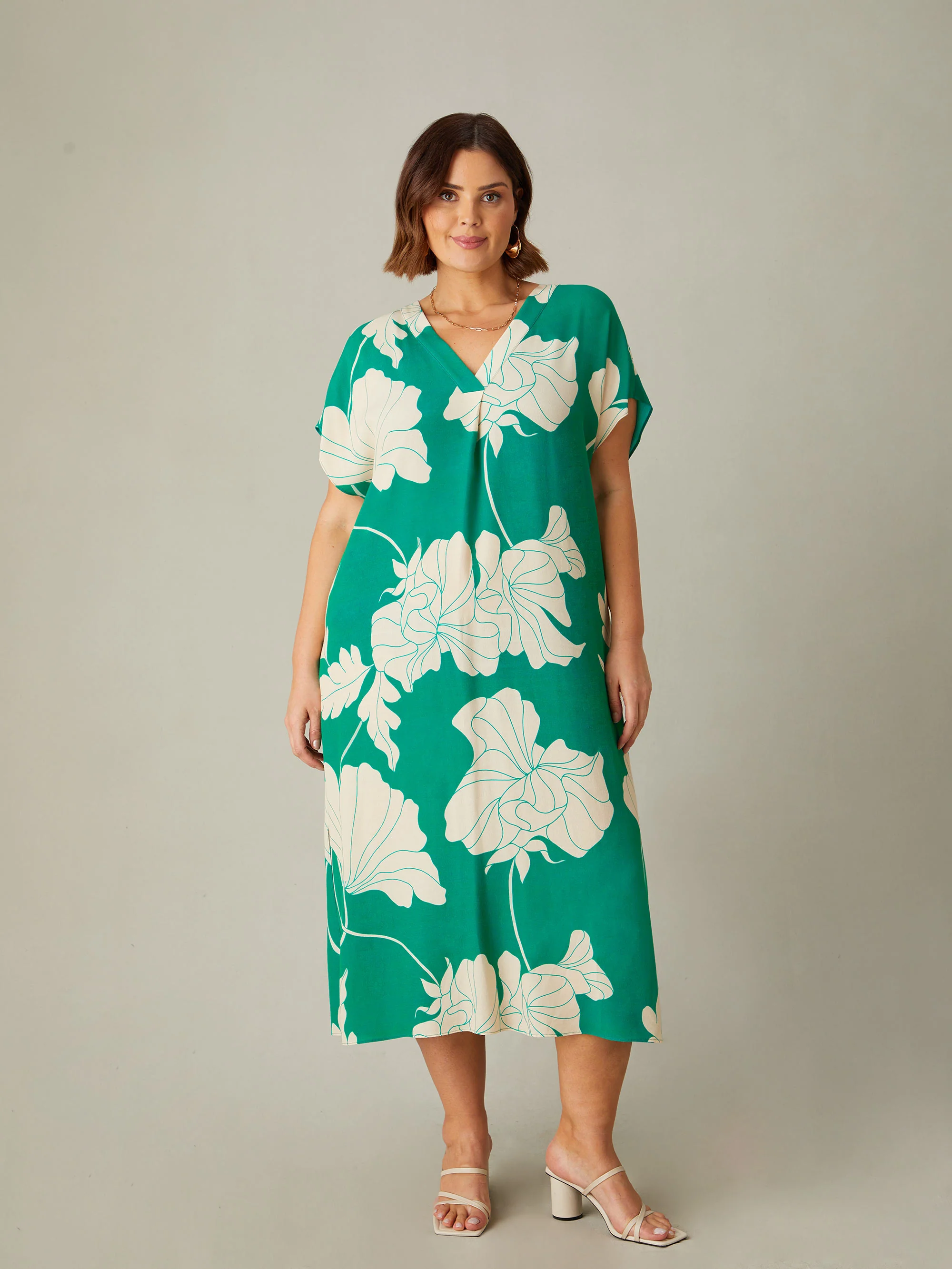 Green Floral Pleat Front Midi Dress - Image 3