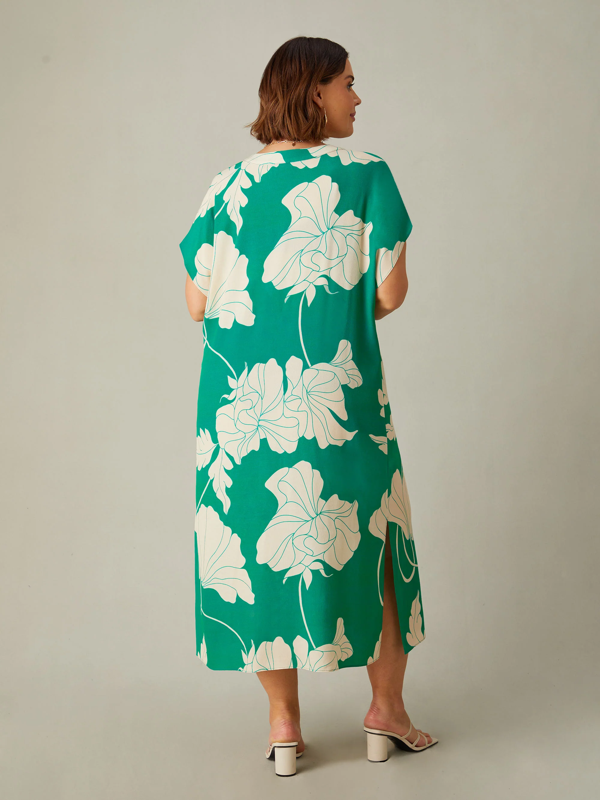 Green Floral Pleat Front Midi Dress - Image 6