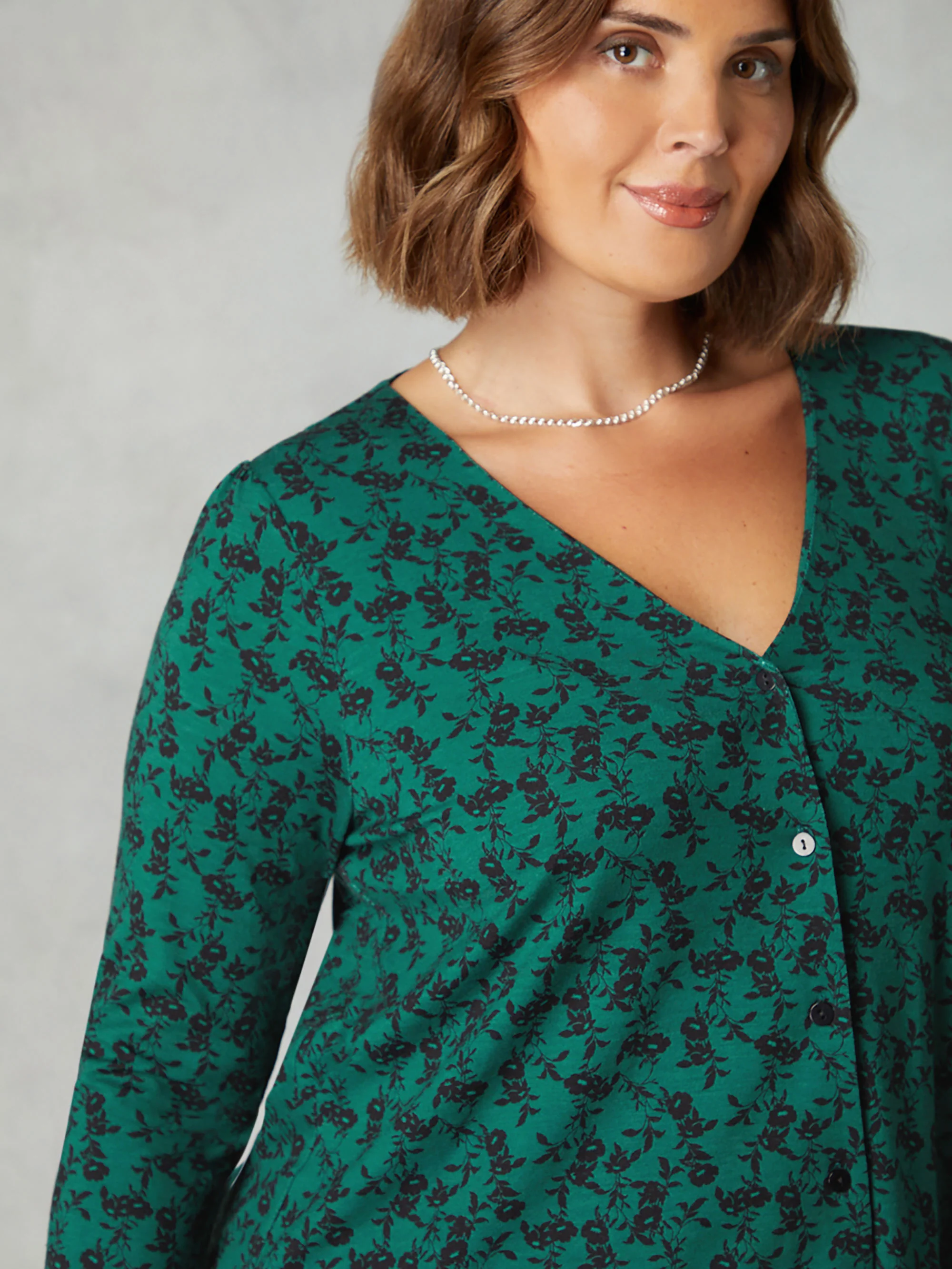 Green Floral Print Jersey Button Through Shirt - Image 4