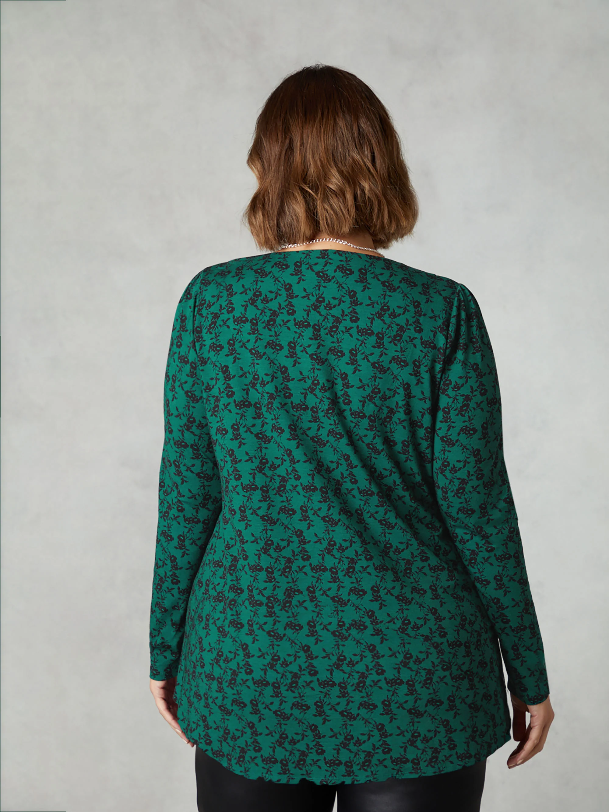 Green Floral Print Jersey Button Through Shirt - Image 5
