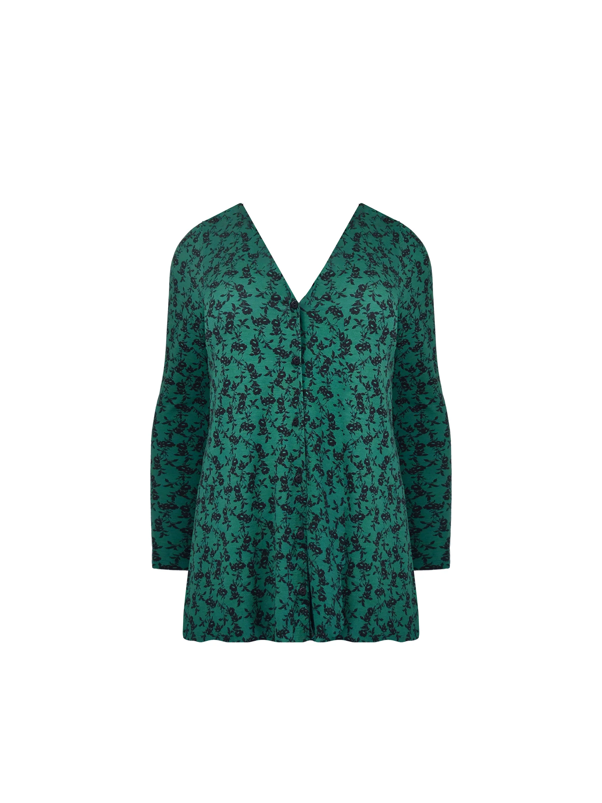 Green Floral Print Jersey Button Through Shirt - Image 6