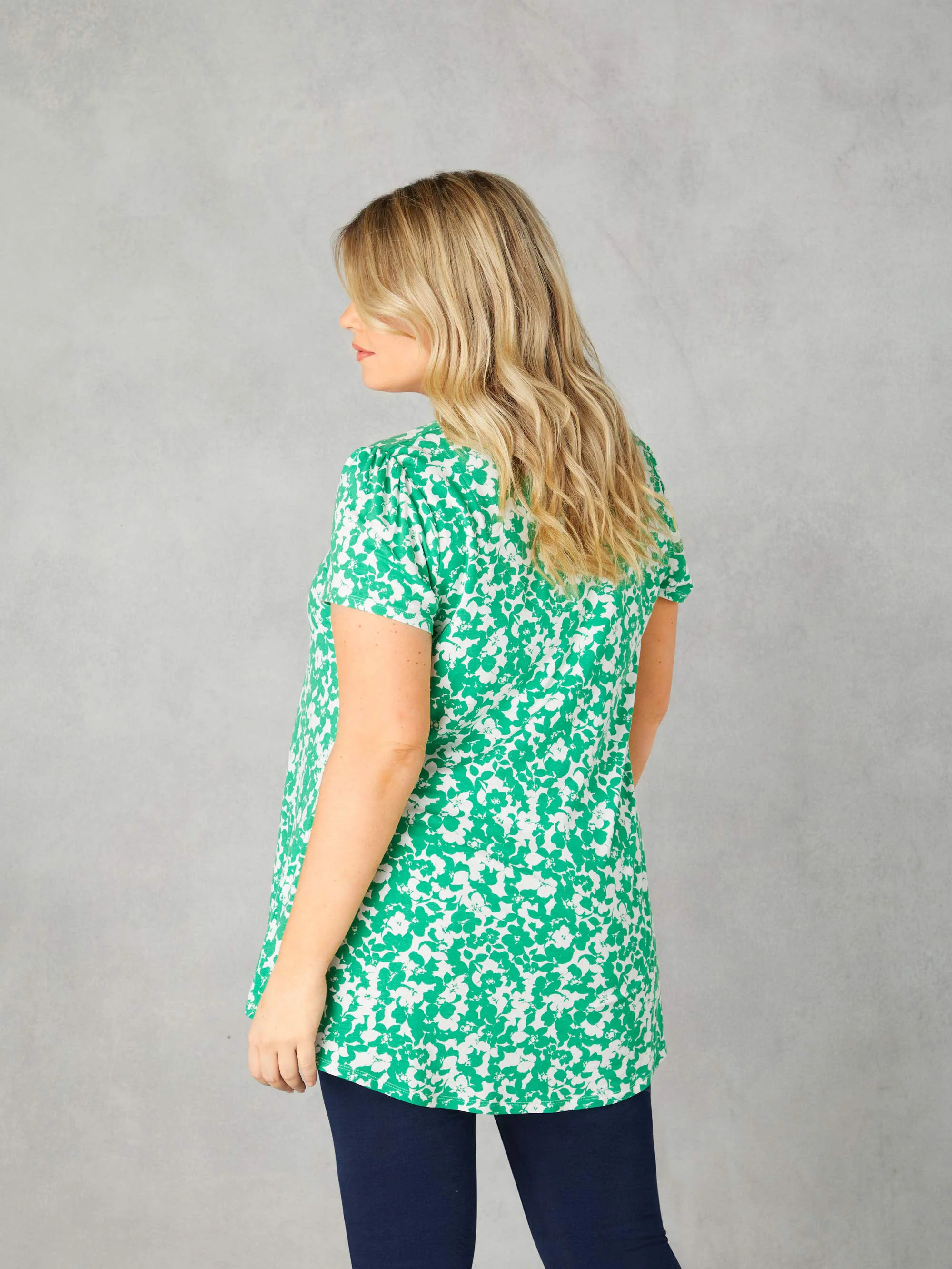 Green Floral Print Jersey Pleat Front Top - Image 5