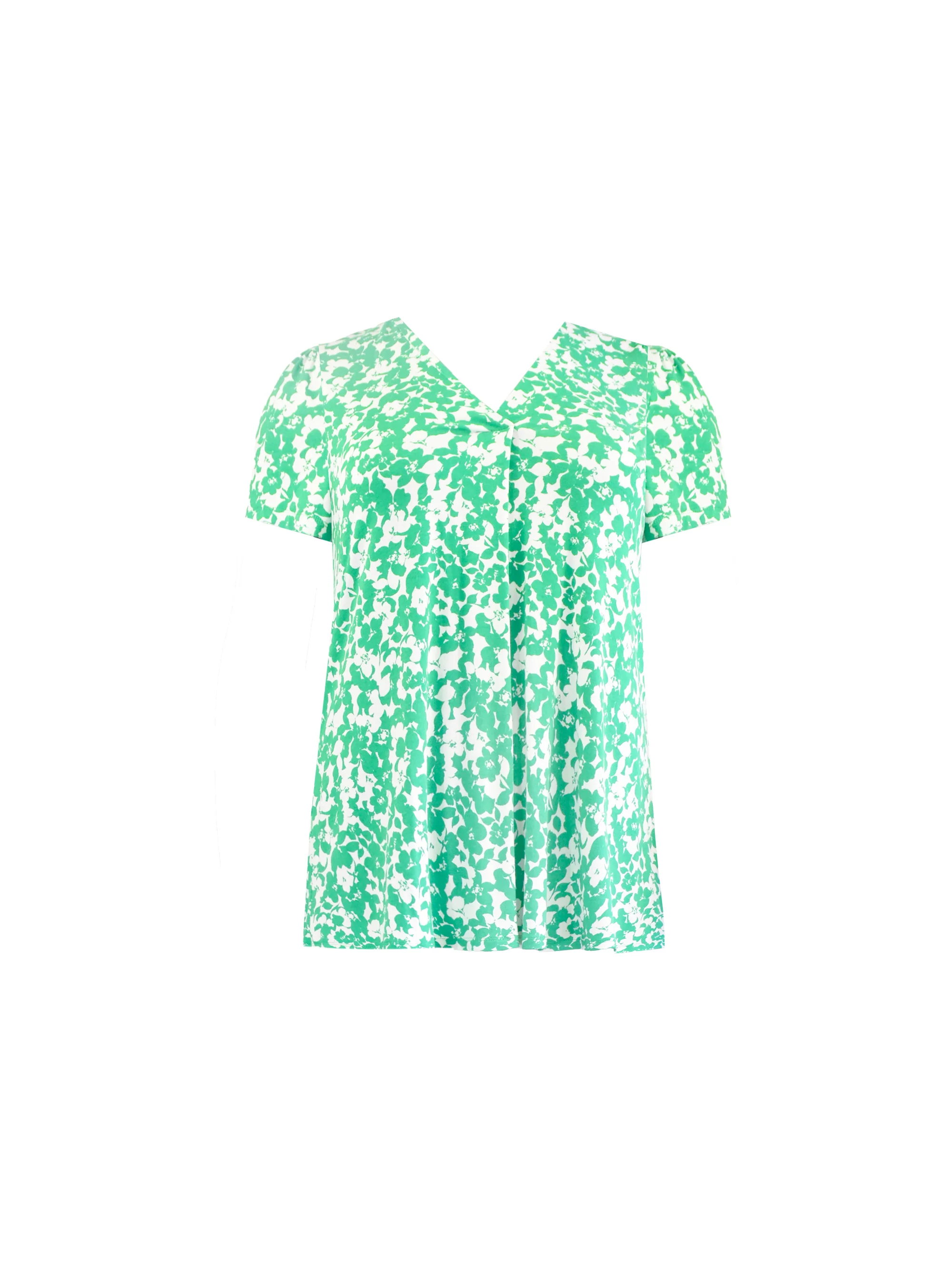 Green Floral Print Jersey Pleat Front Top - Image 8