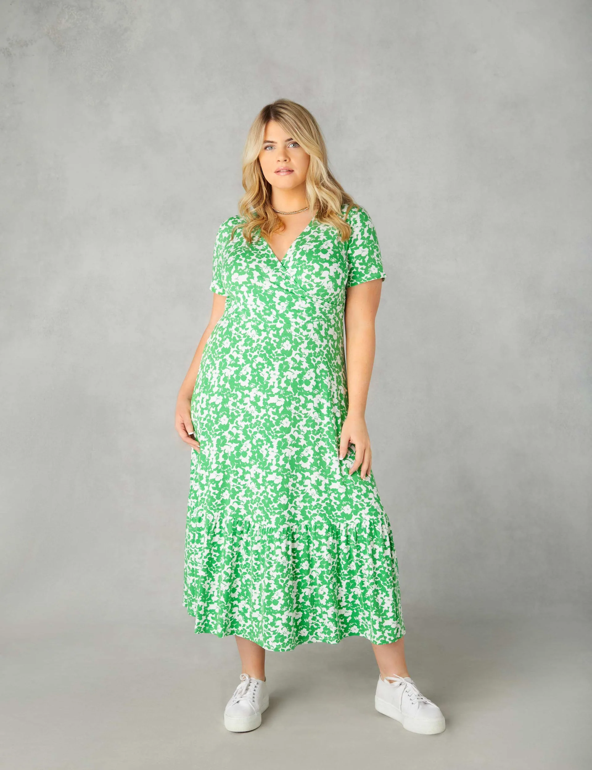Green Floral Print Jersey Wrap Dress - Image 3