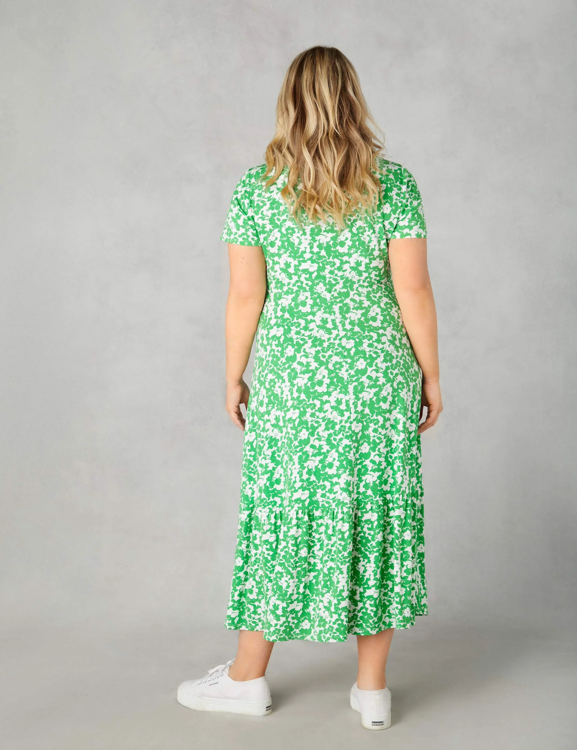 Green Floral Print Jersey Wrap Dress - Image 5