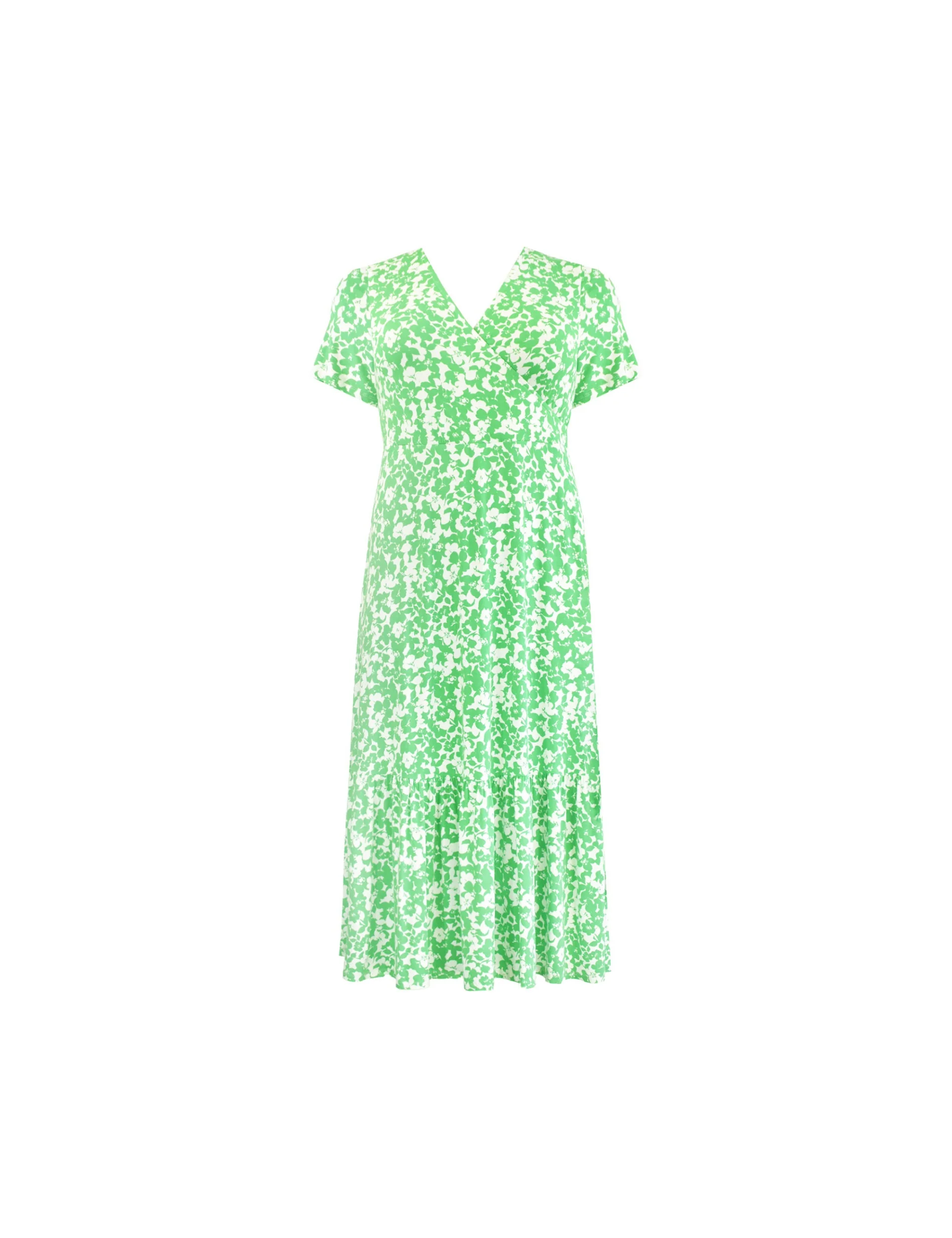 Green Floral Print Jersey Wrap Dress - Image 7