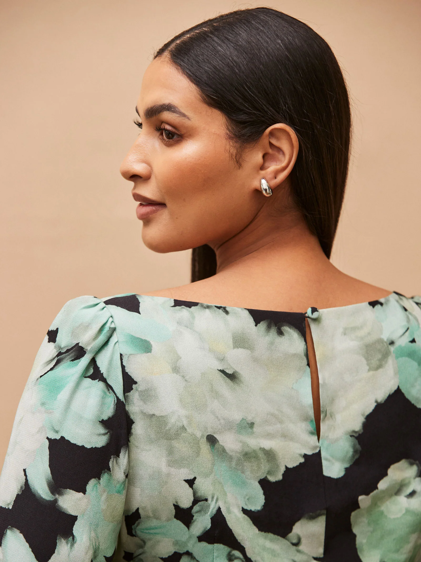 Green Floral Print Ruched Maxi Dress - Image 6
