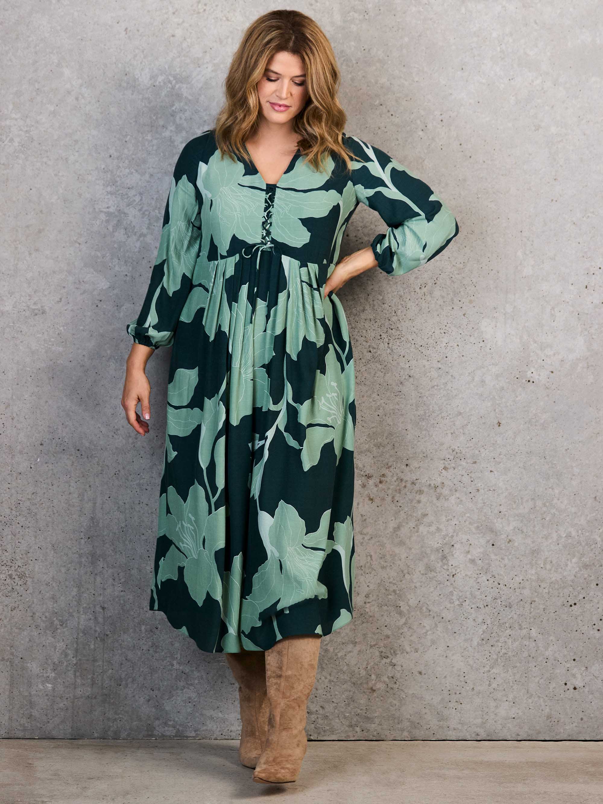 Green Floral Print Tie Front Midaxi Dress - Image 3