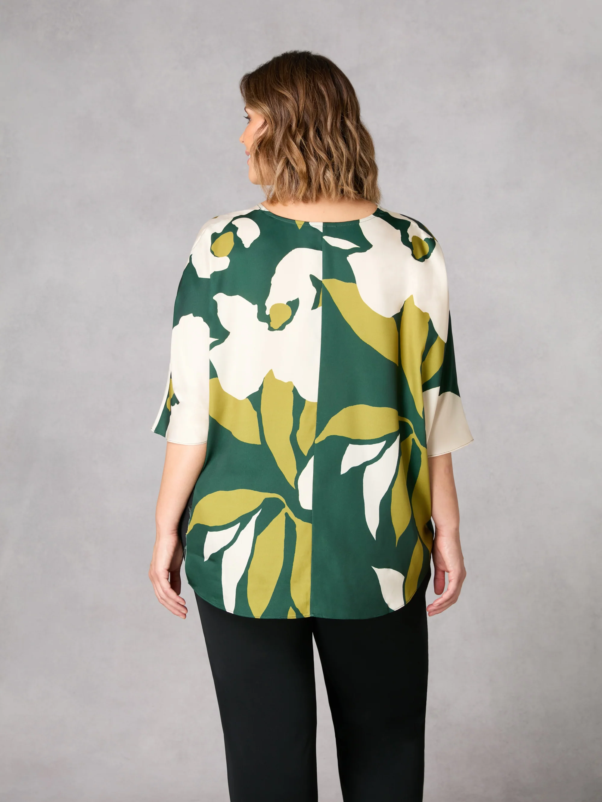 Green Floral V-Neck Batwing Top - Image 4
