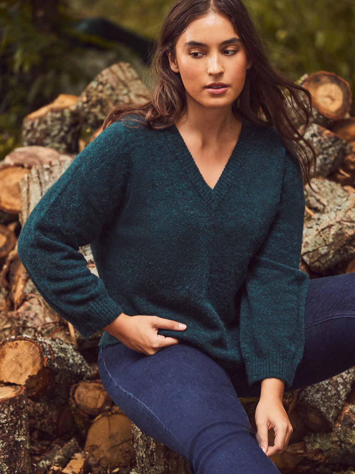 Green V neck Jumper With Wool and Alpaca - Image 5