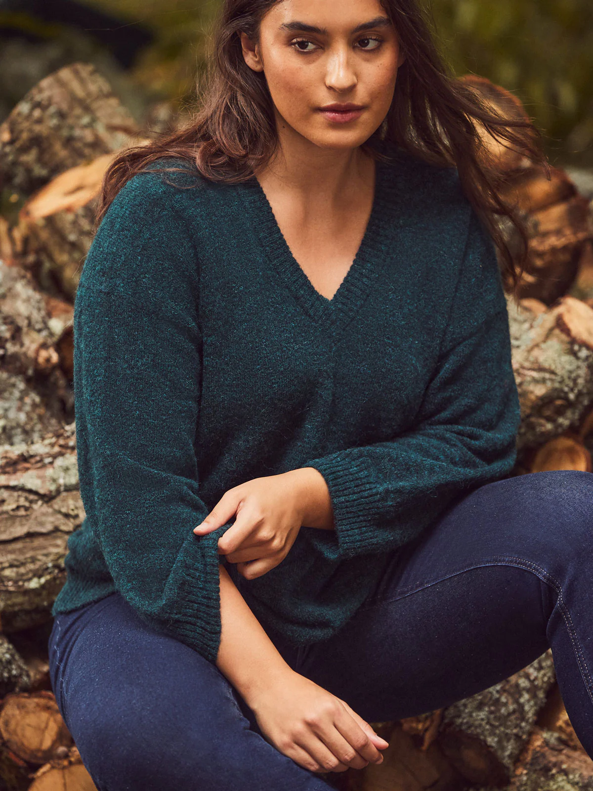 Green V neck Jumper With Wool and Alpaca - Image 6