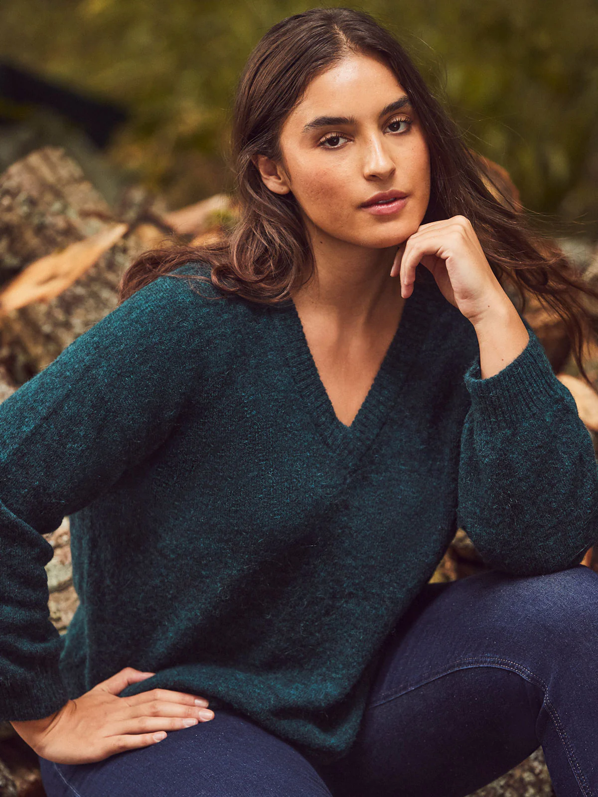 Green V neck Jumper With Wool and Alpaca - Image 7
