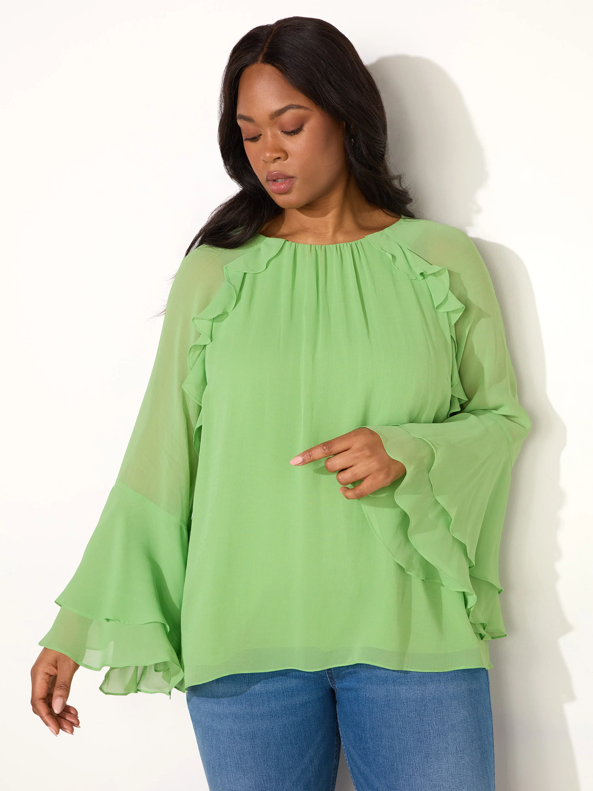 Green Frill Ruffle Blouse - Image 2