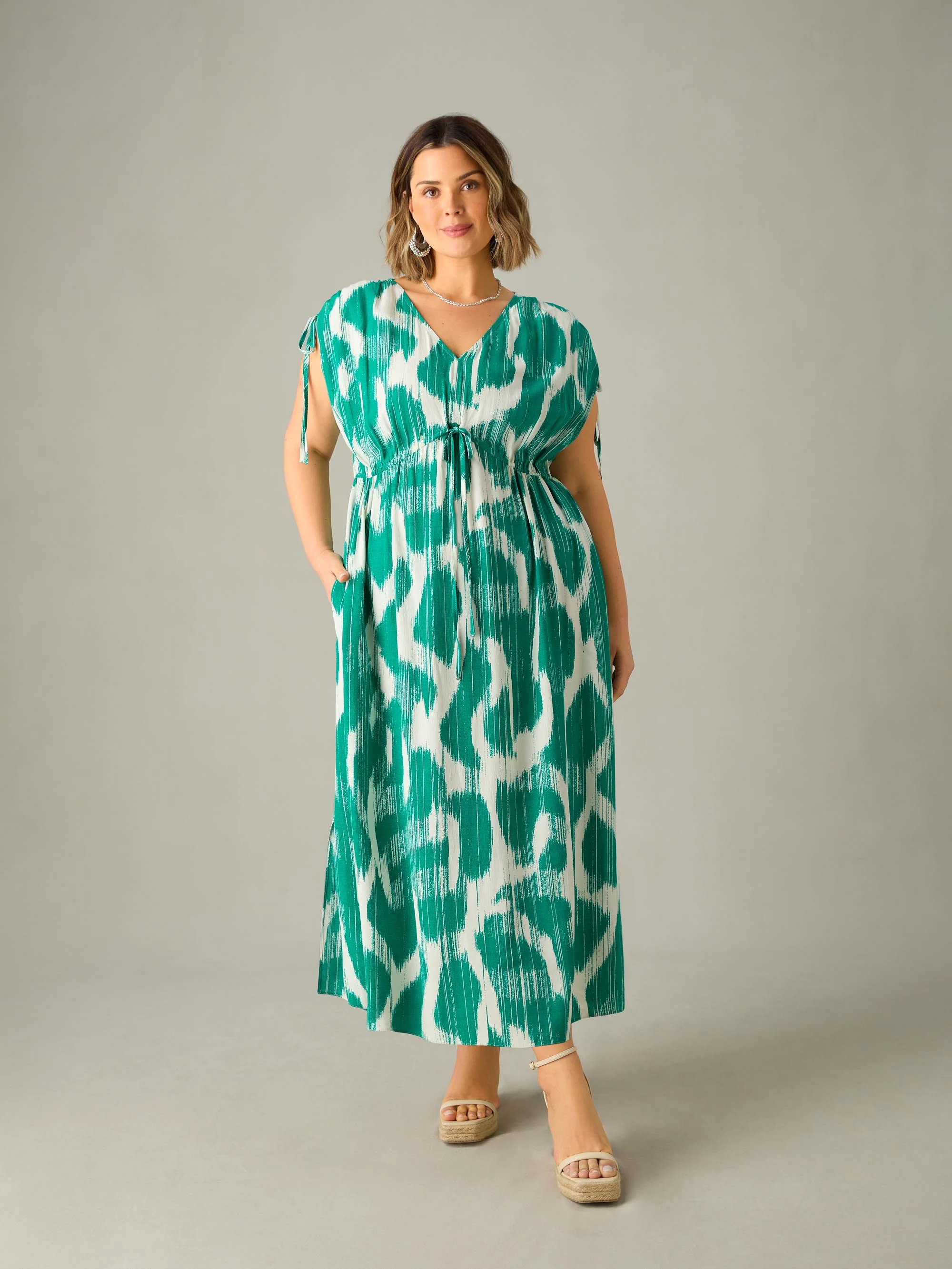 Green Geo Print Drawstring Maxi Dress - Image 4
