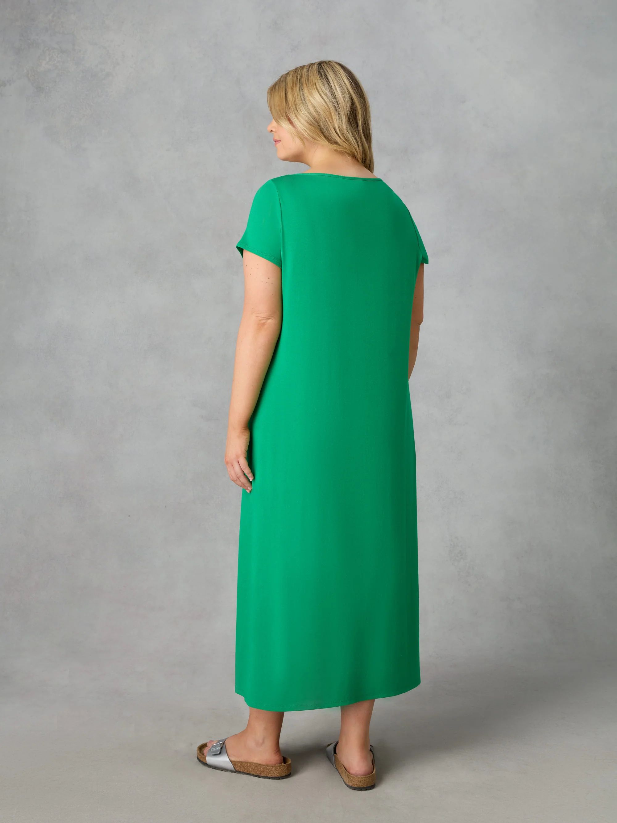 Green Jersey Side Split Midaxi T-Shirt Dress - Image 2
