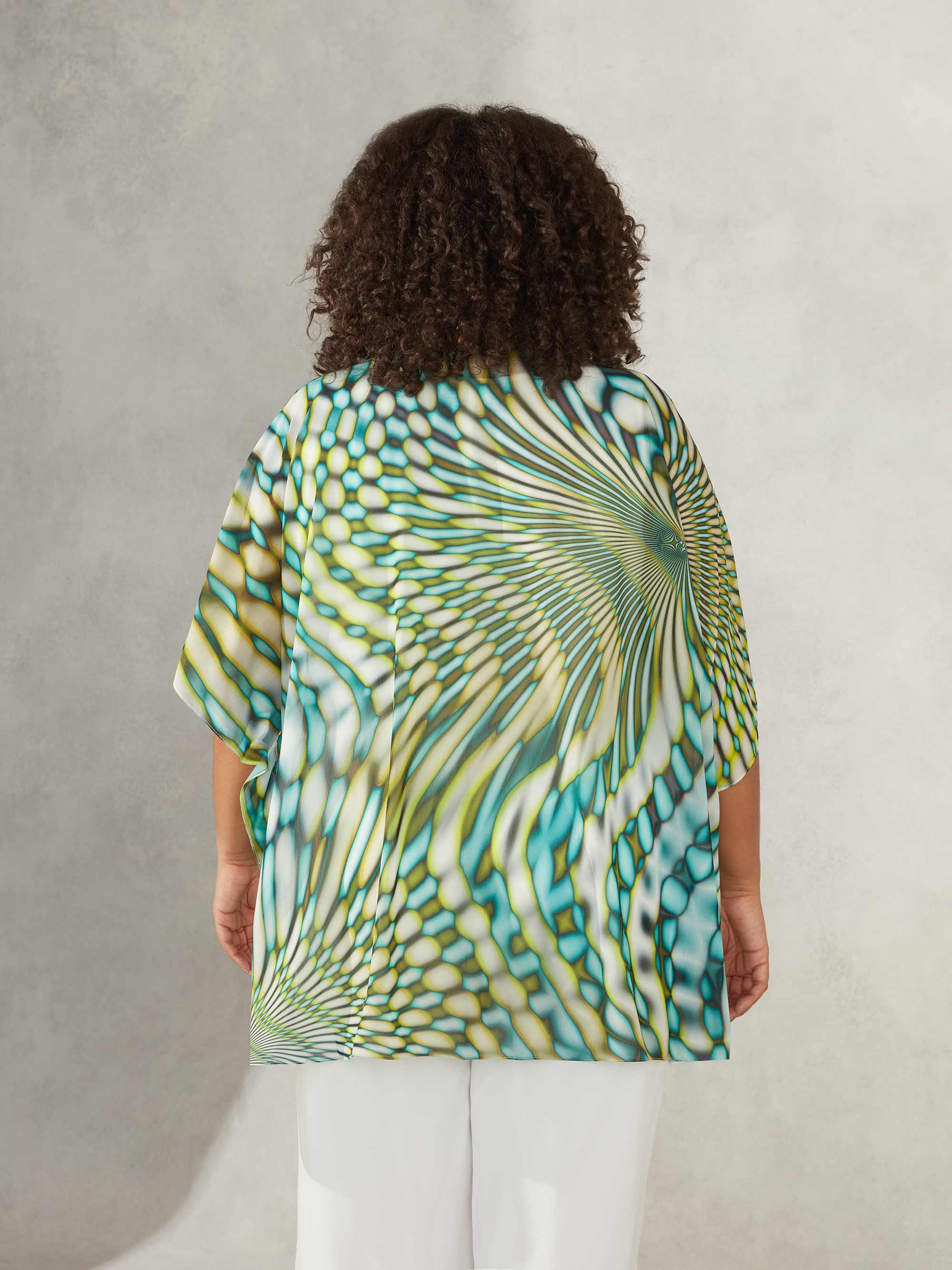 Green Kaleidoscope Print Short Kimono - Image 3