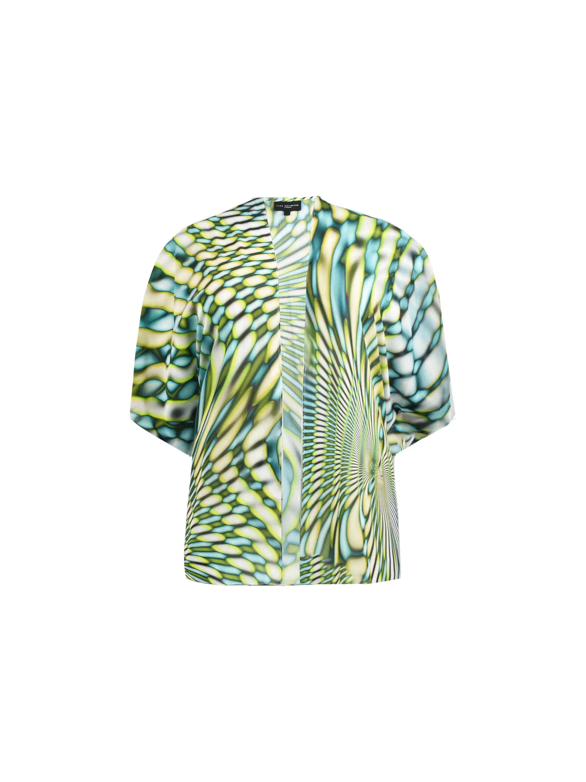 Green Kaleidoscope Print Short Kimono - Image 4