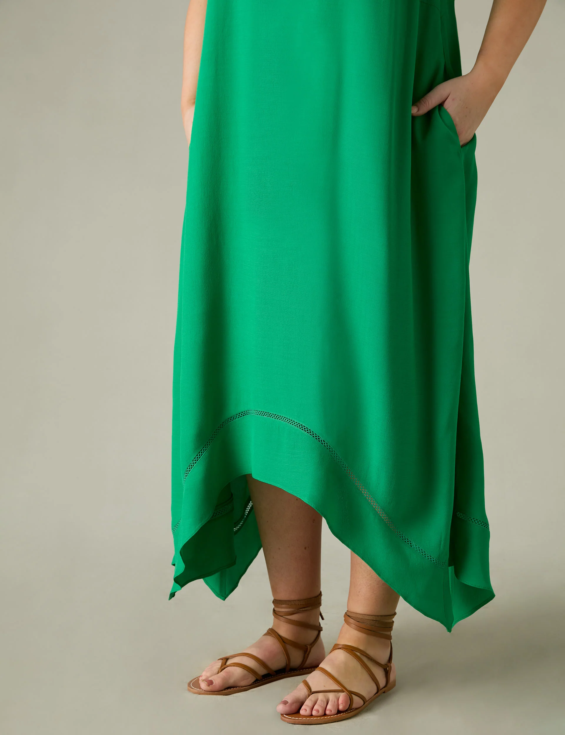 Green Ladder Trim Hanky Hem Midi Dress - Image 3