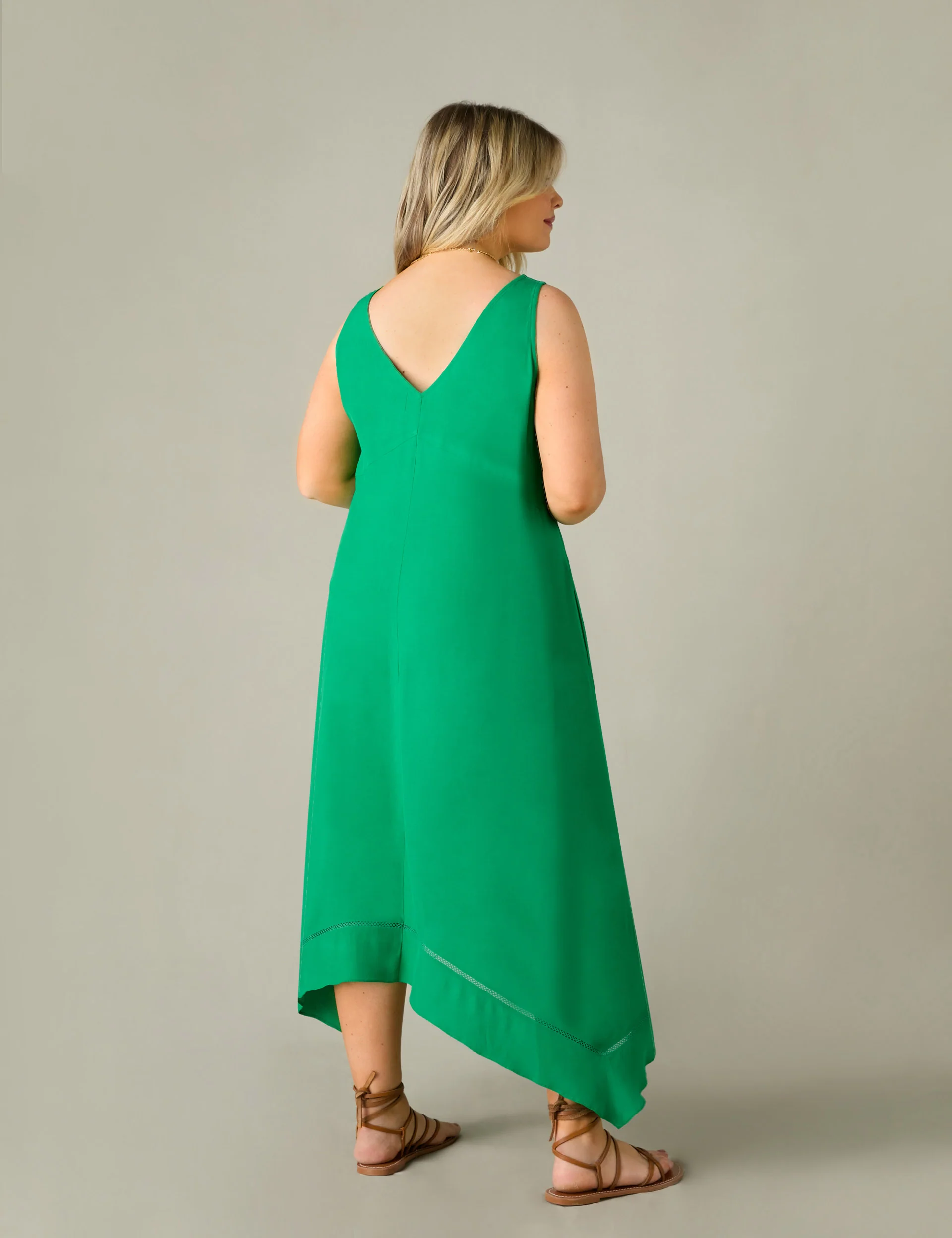 Green Ladder Trim Hanky Hem Midi Dress - Image 4