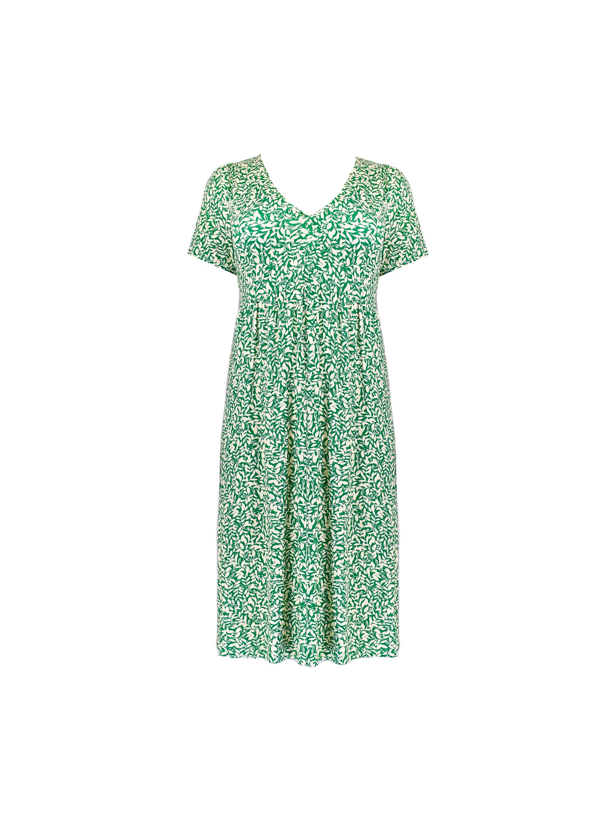 Green Leaf Print Empire Line Midi Dress - Image 4