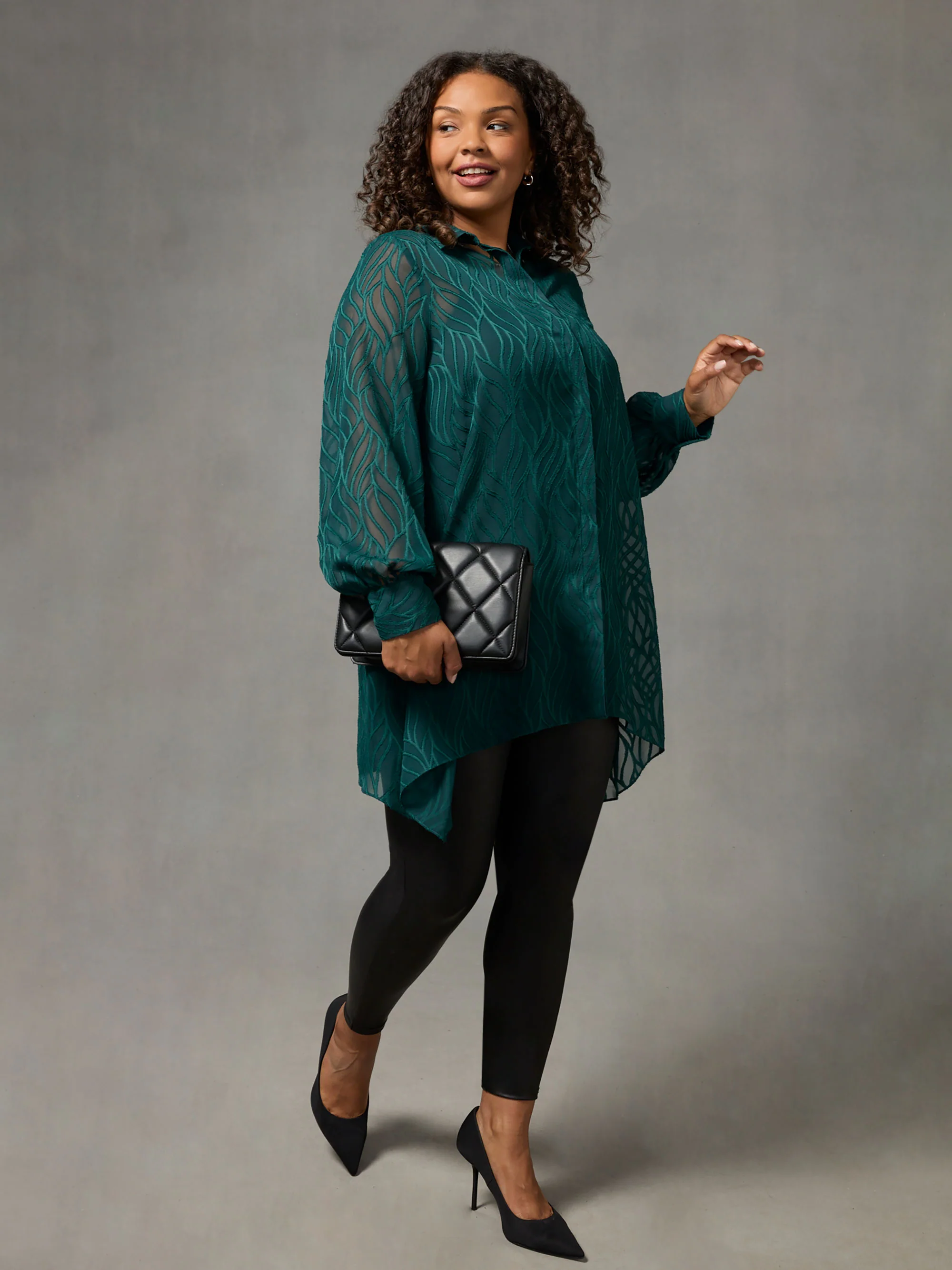 Green Linear Burnout Hanky Hem Shirt - Image 2