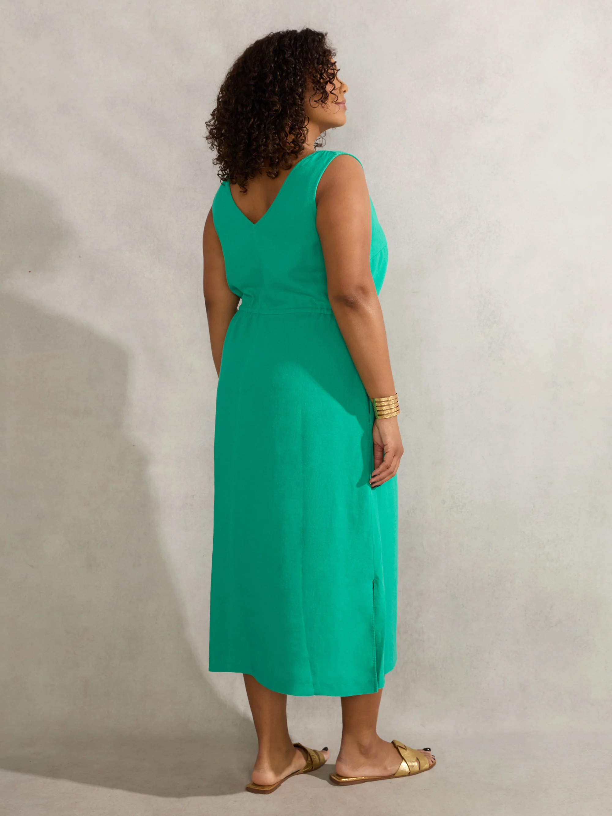 Green Linen Blend Drawstring Dress - Image 4