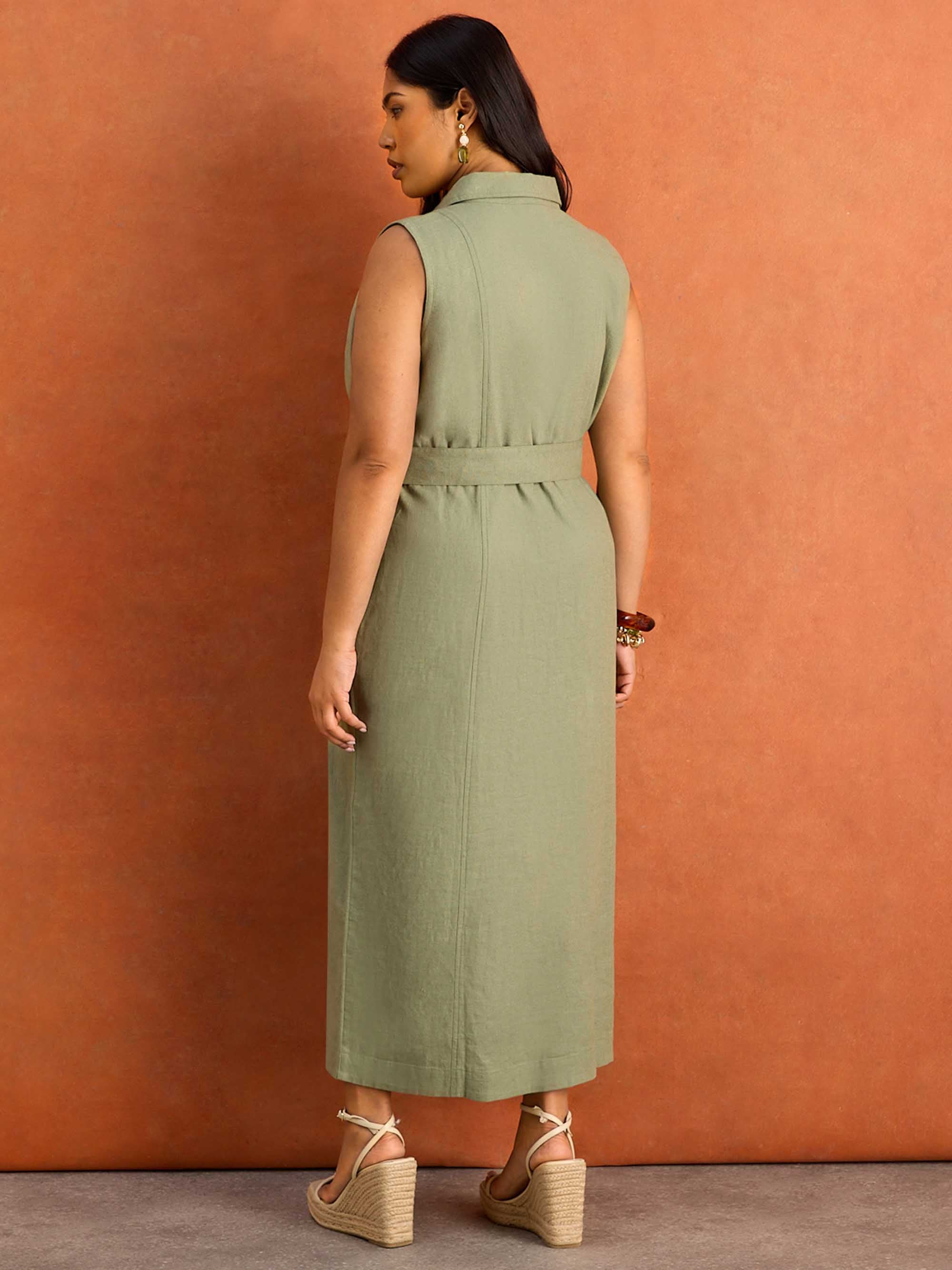 Green Linen Blend Midaxi Shirt Dress - Image 6