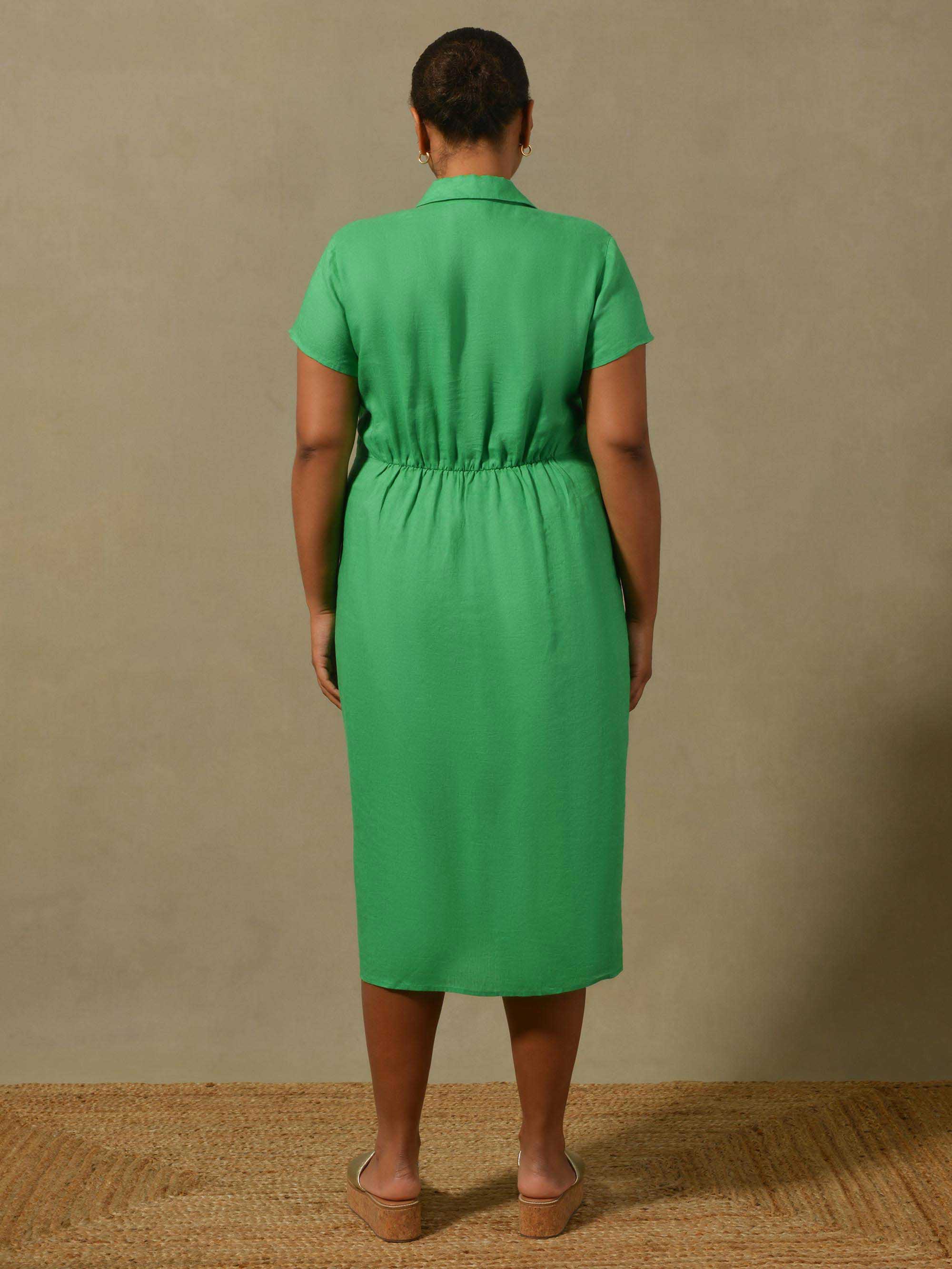 Green Linen Knot Midi Dress - Image 5