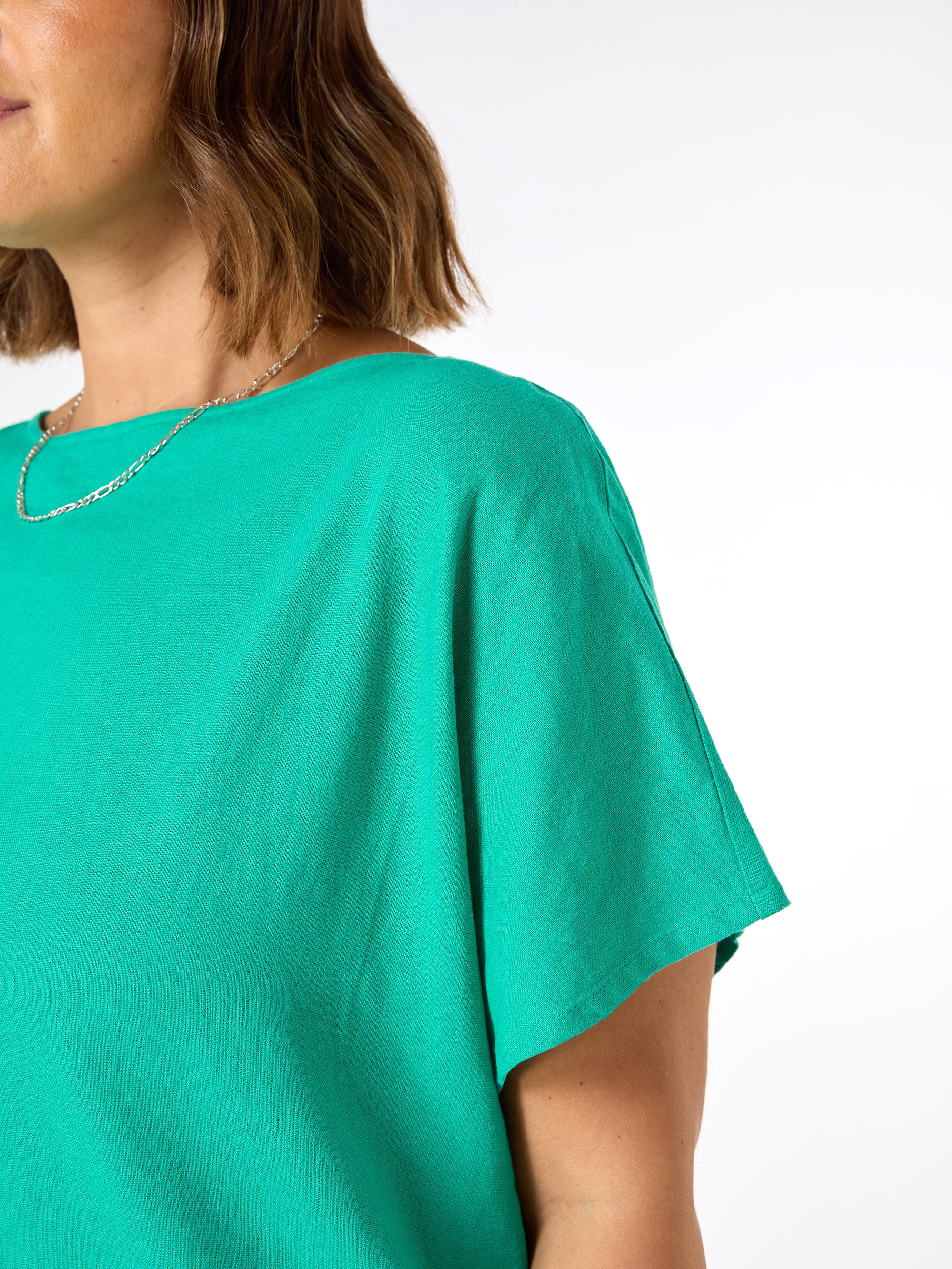 Green Linen Blend Seamed Detail Top - Image 2