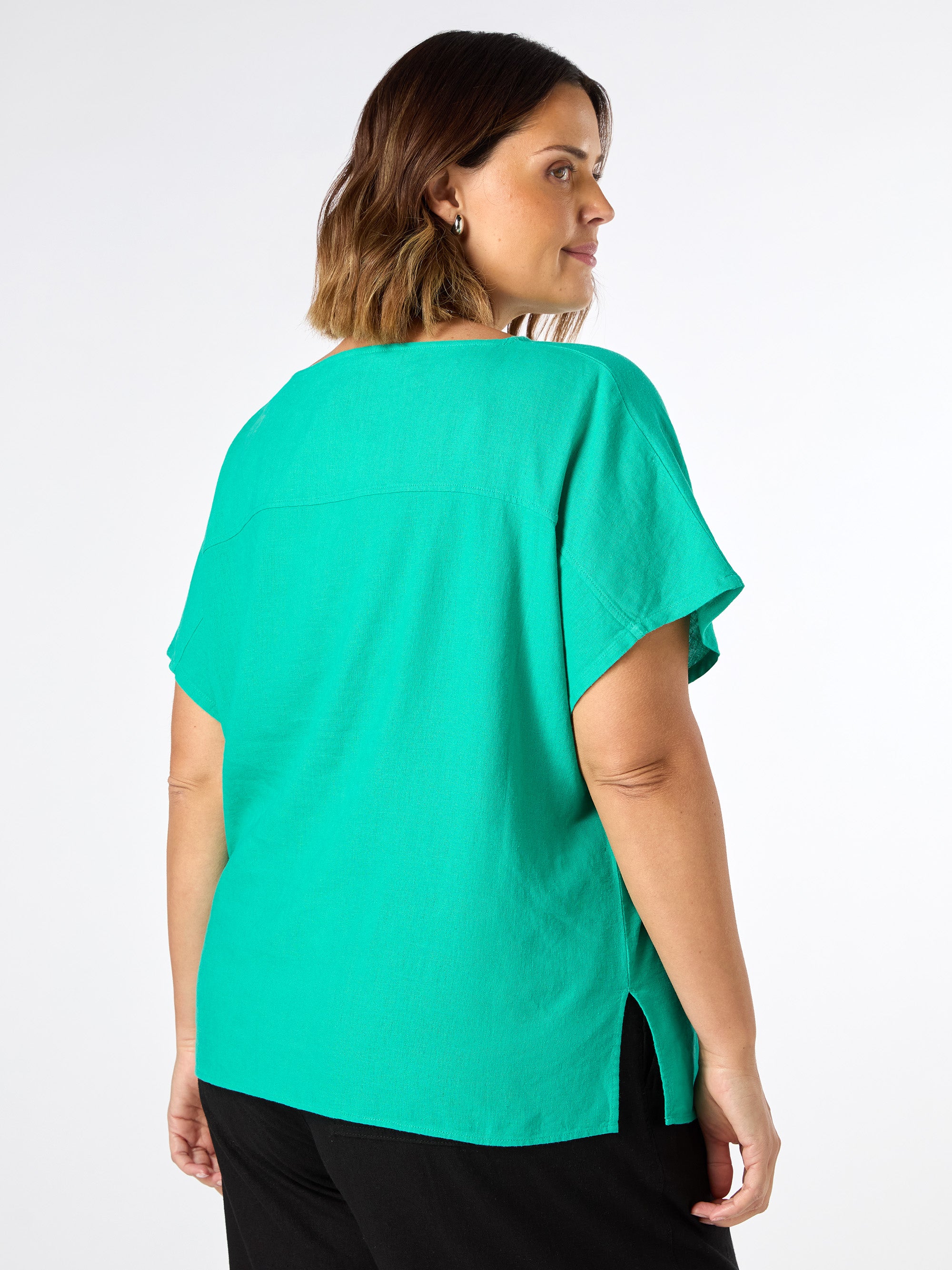 Green Linen Blend Seamed Detail Top - Image 3