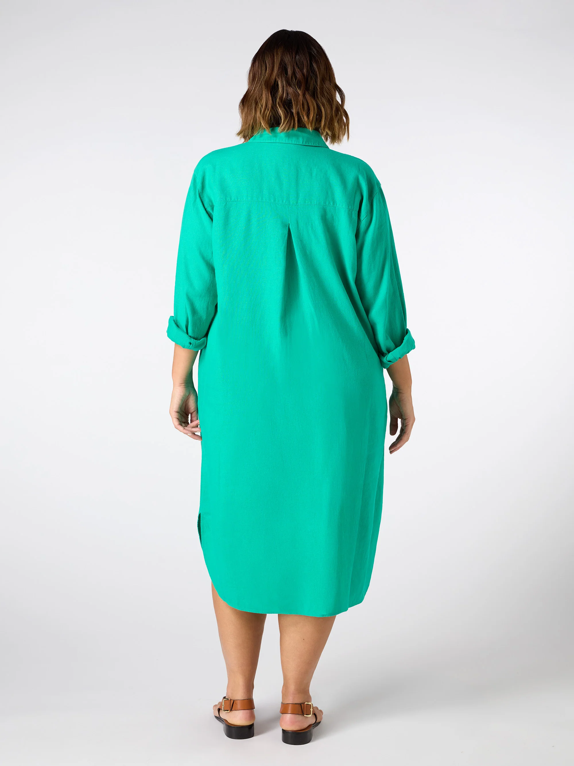 Green Linen Blend Shirt Dress - Image 4
