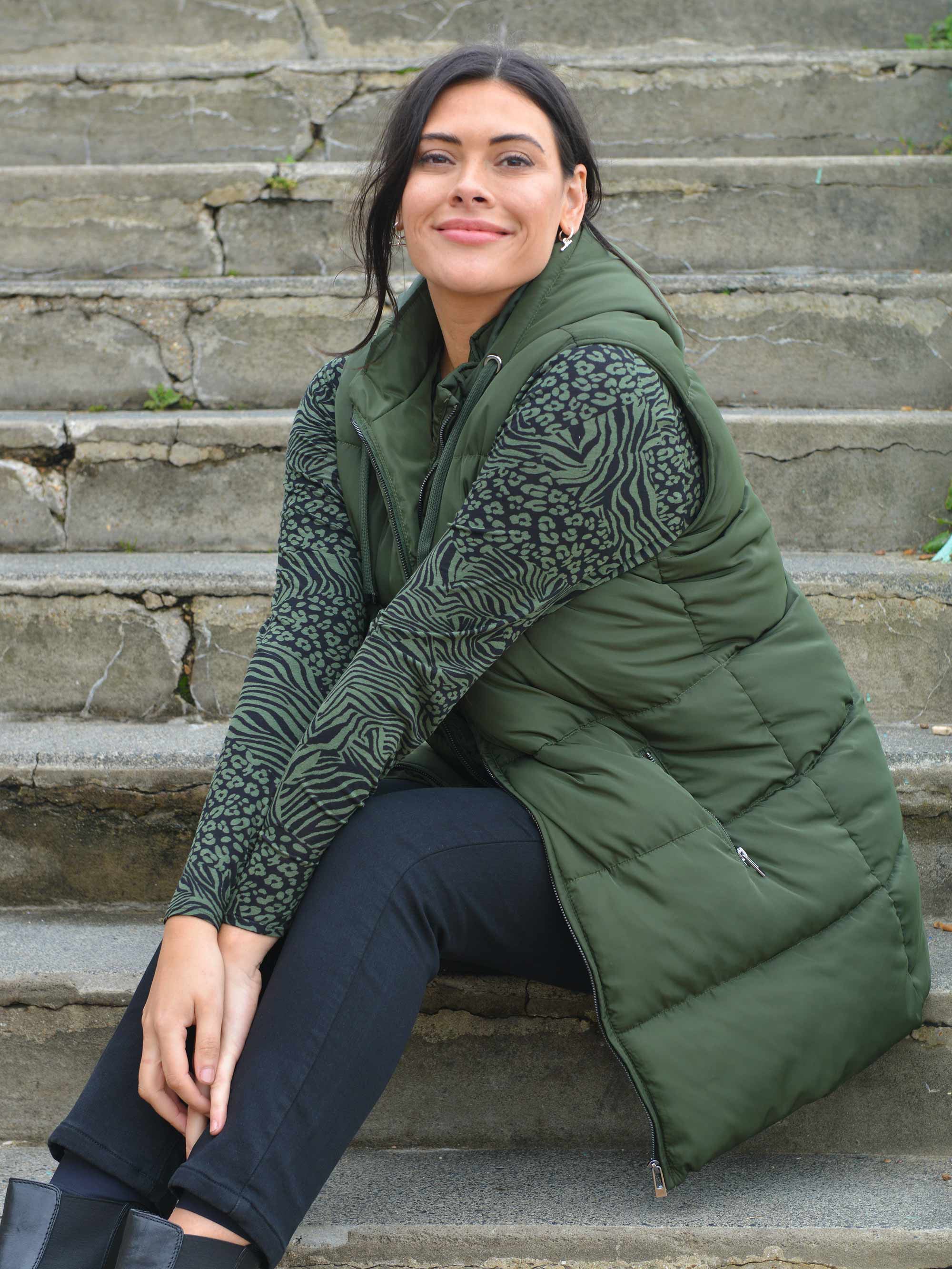 Green Longline Padded Gilet - Image 3