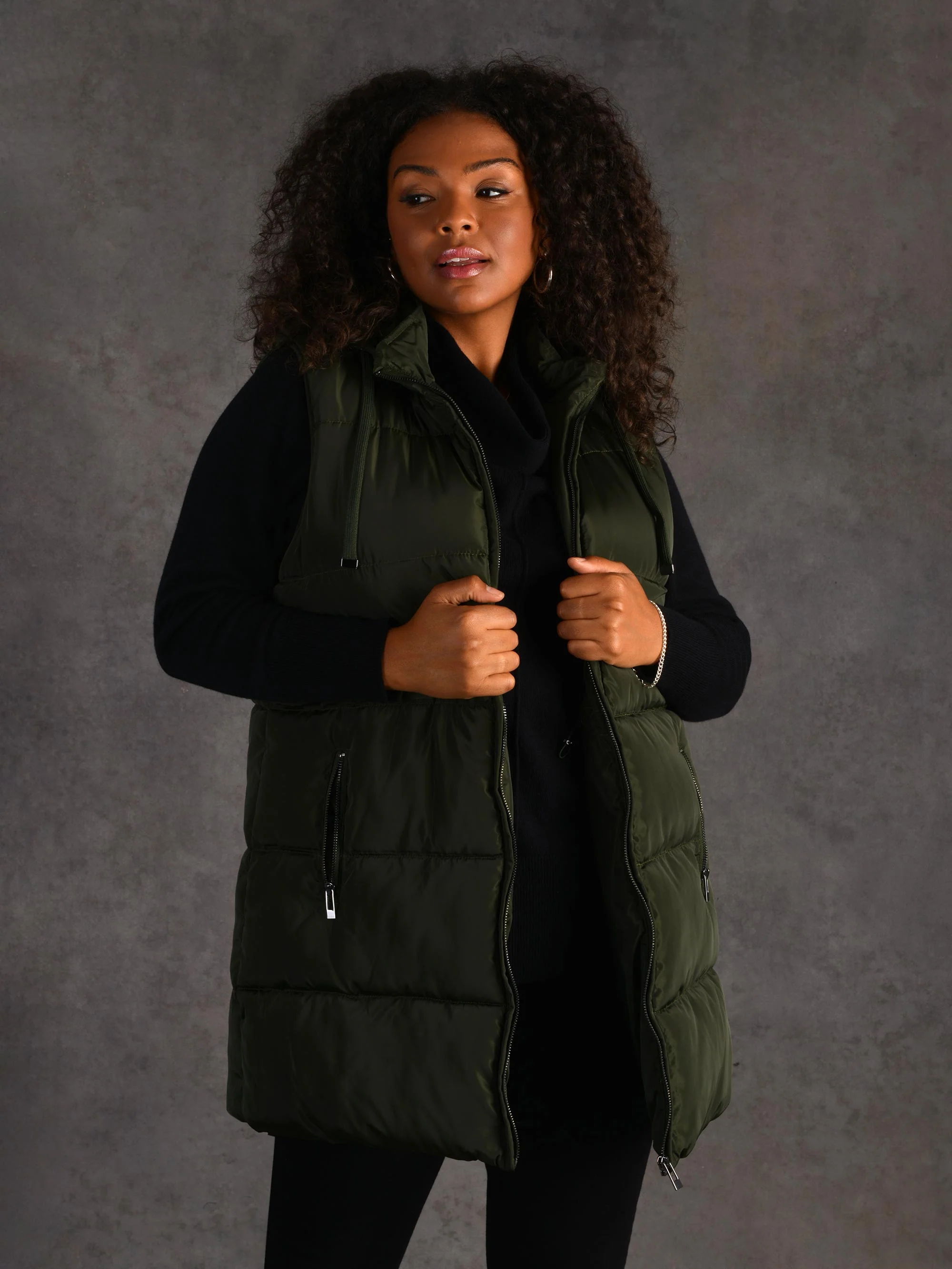 Green Longline Padded Gilet - Image 4