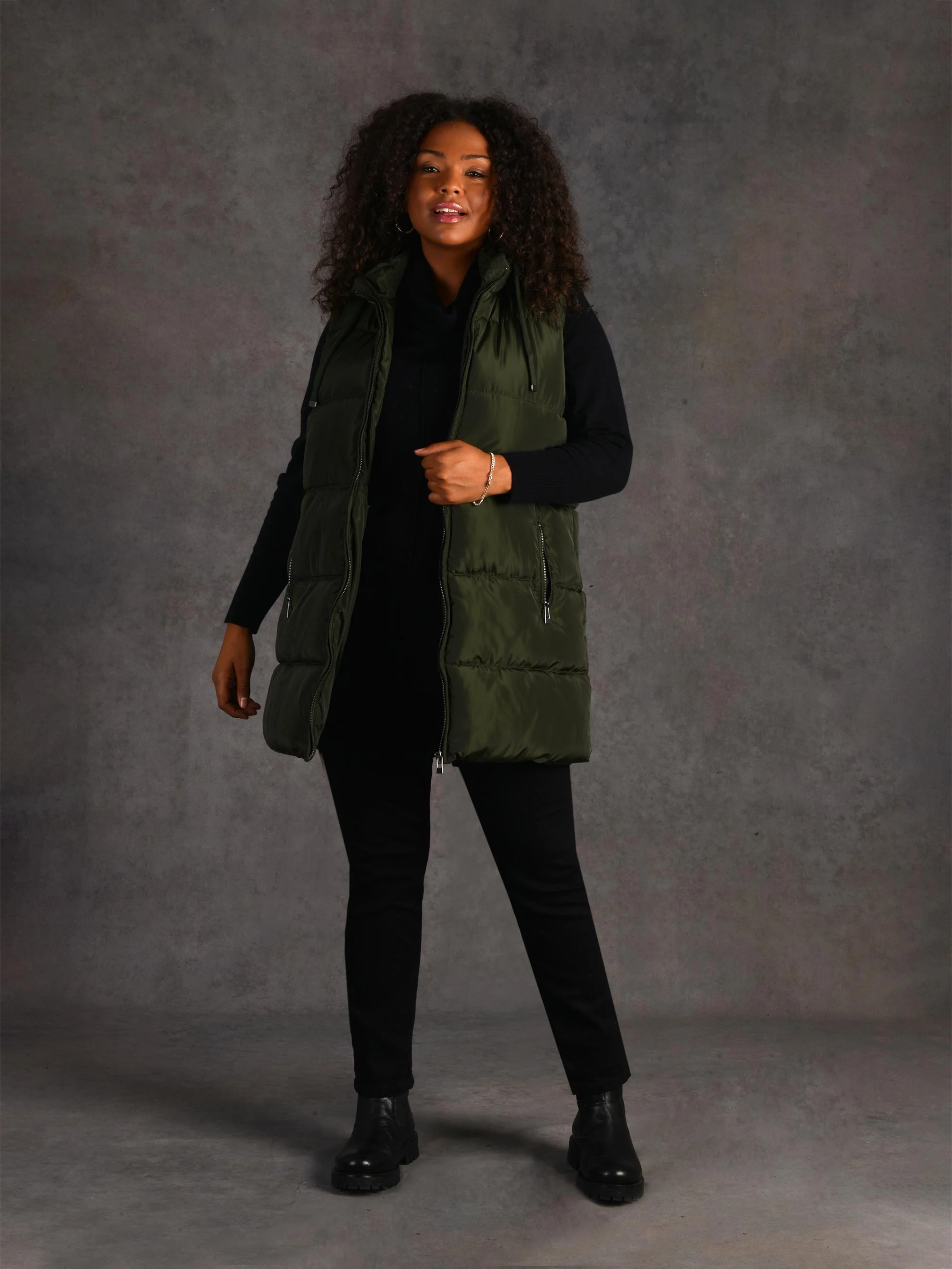 Green Longline Padded Gilet - Image 5