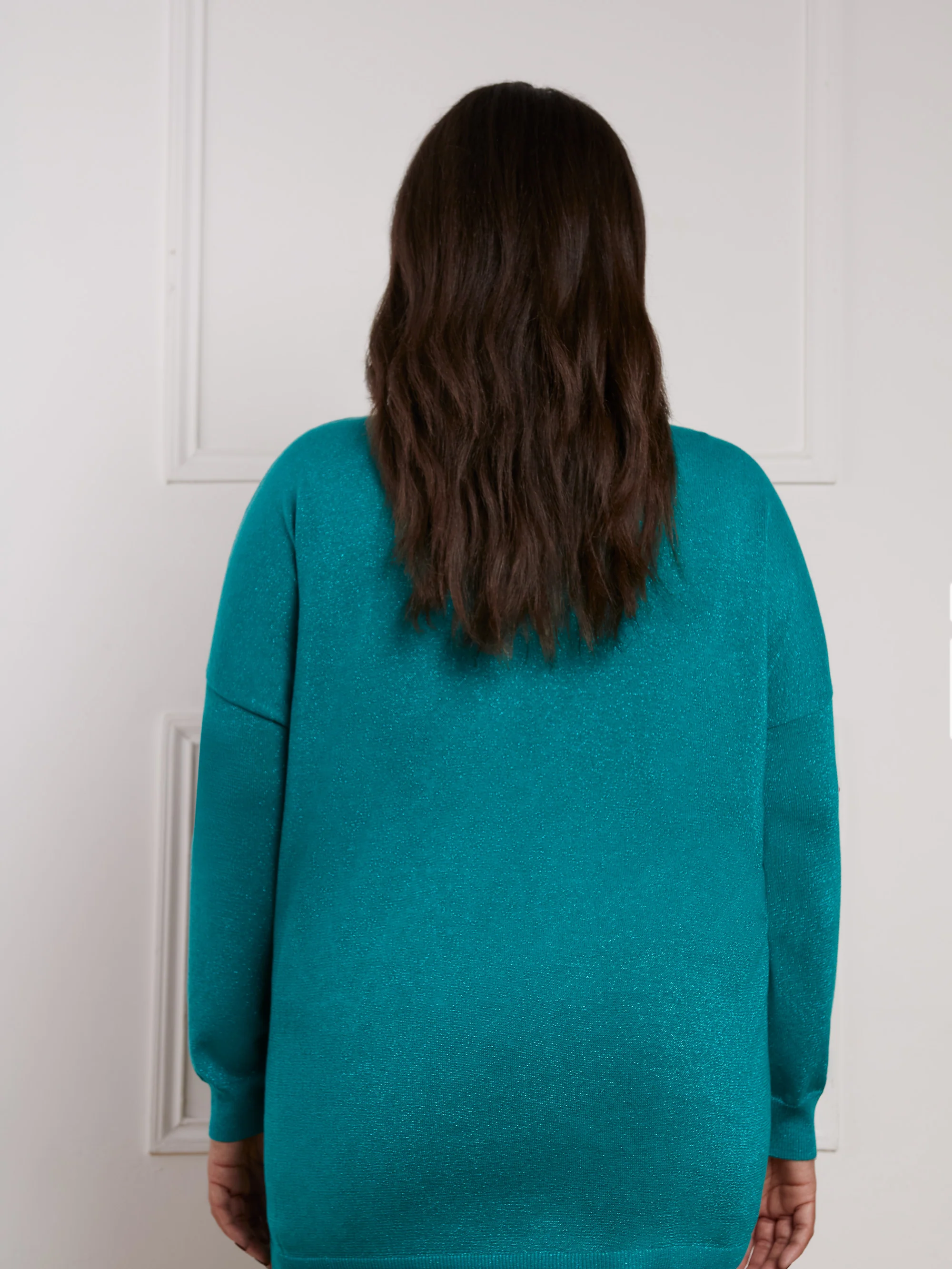 Green Metallic V-Neck Jumper - Image 4