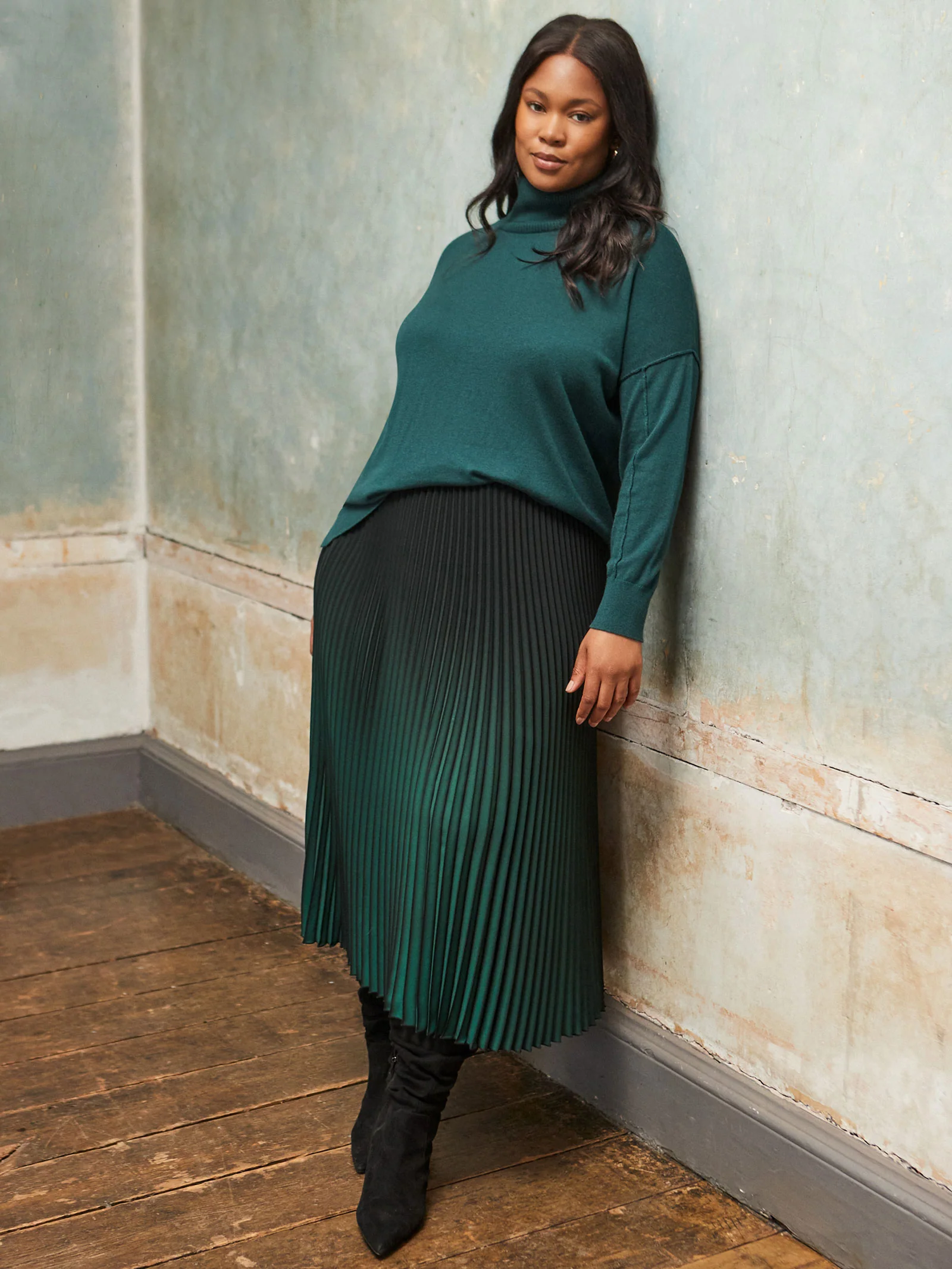 Green Ombre Pleated Maxi Skirt - Image 8