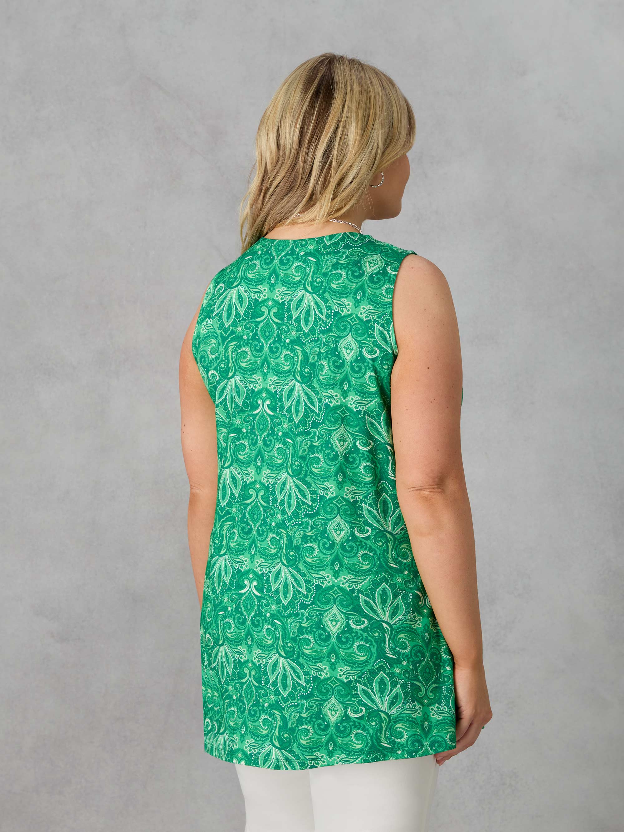 Green Paisley Jersey Pleat Front Vest - Image 5