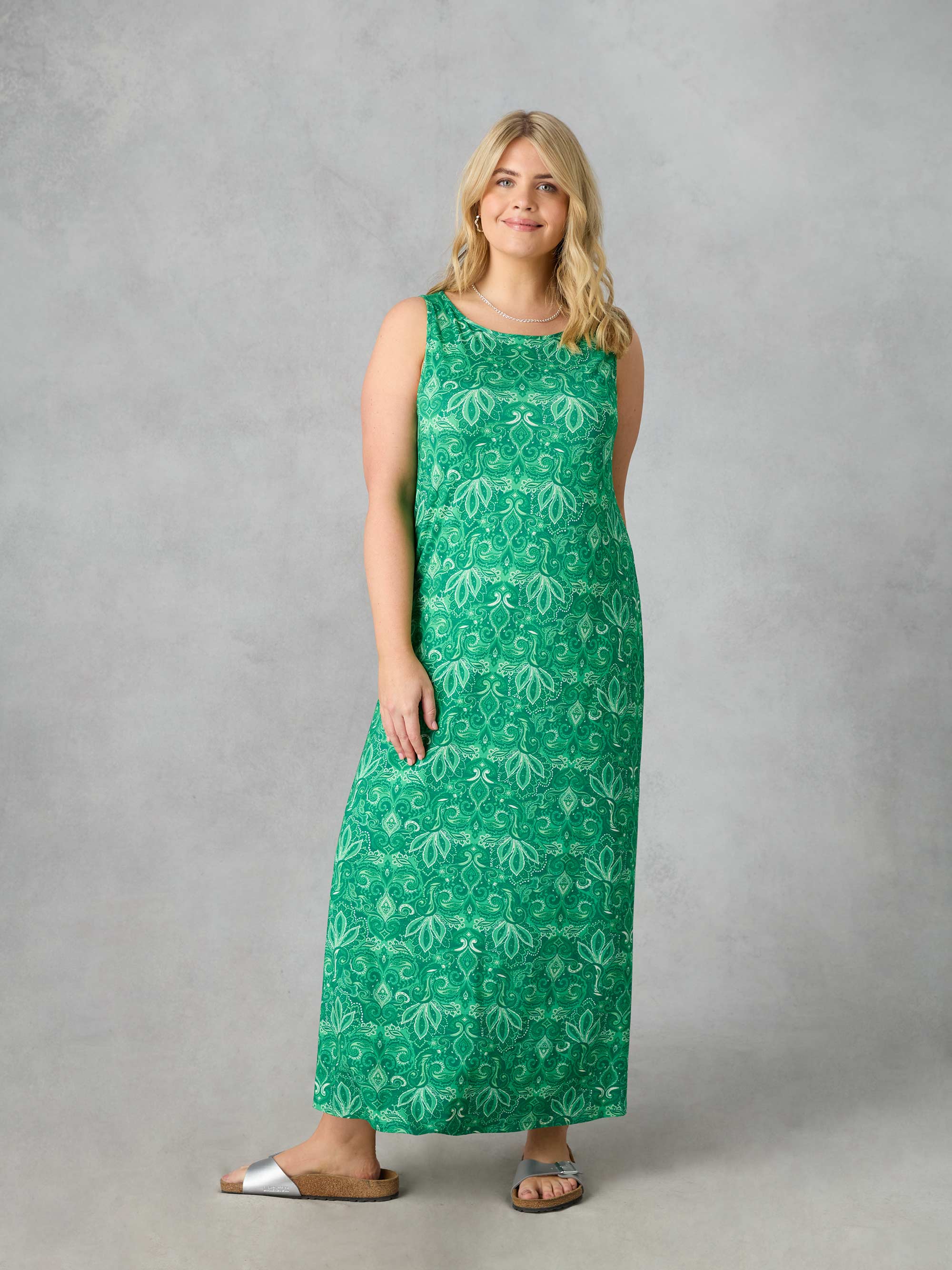 Green Paisley Jersey Sleeveless Maxi Dress - Image 3